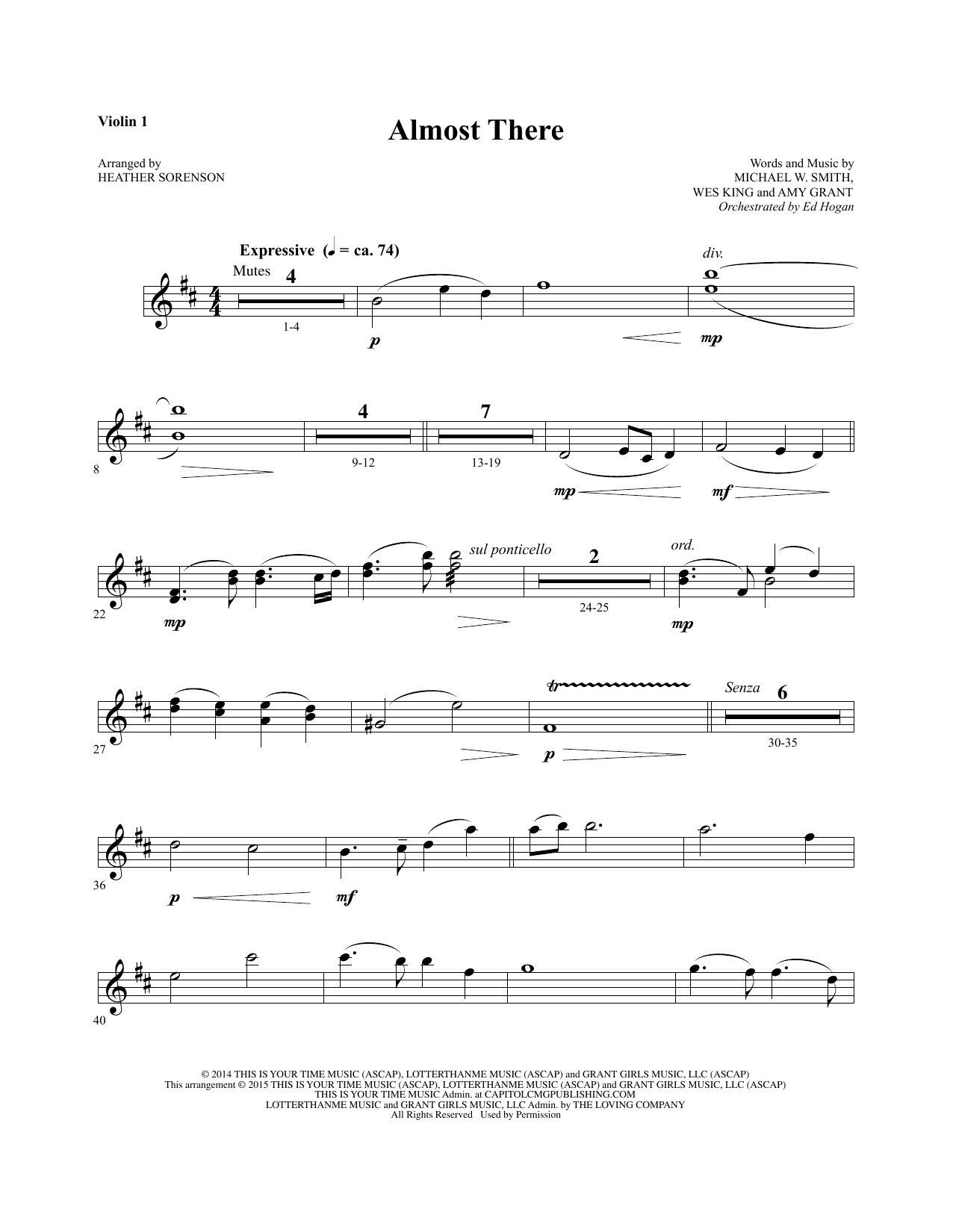 Preview Heather Sorenson Almost There - Violin 1 Christmas sheet music, notes and chords for Choir Instrumental Pak, SKU: 340900 Almost There - Violin 1 sheet music