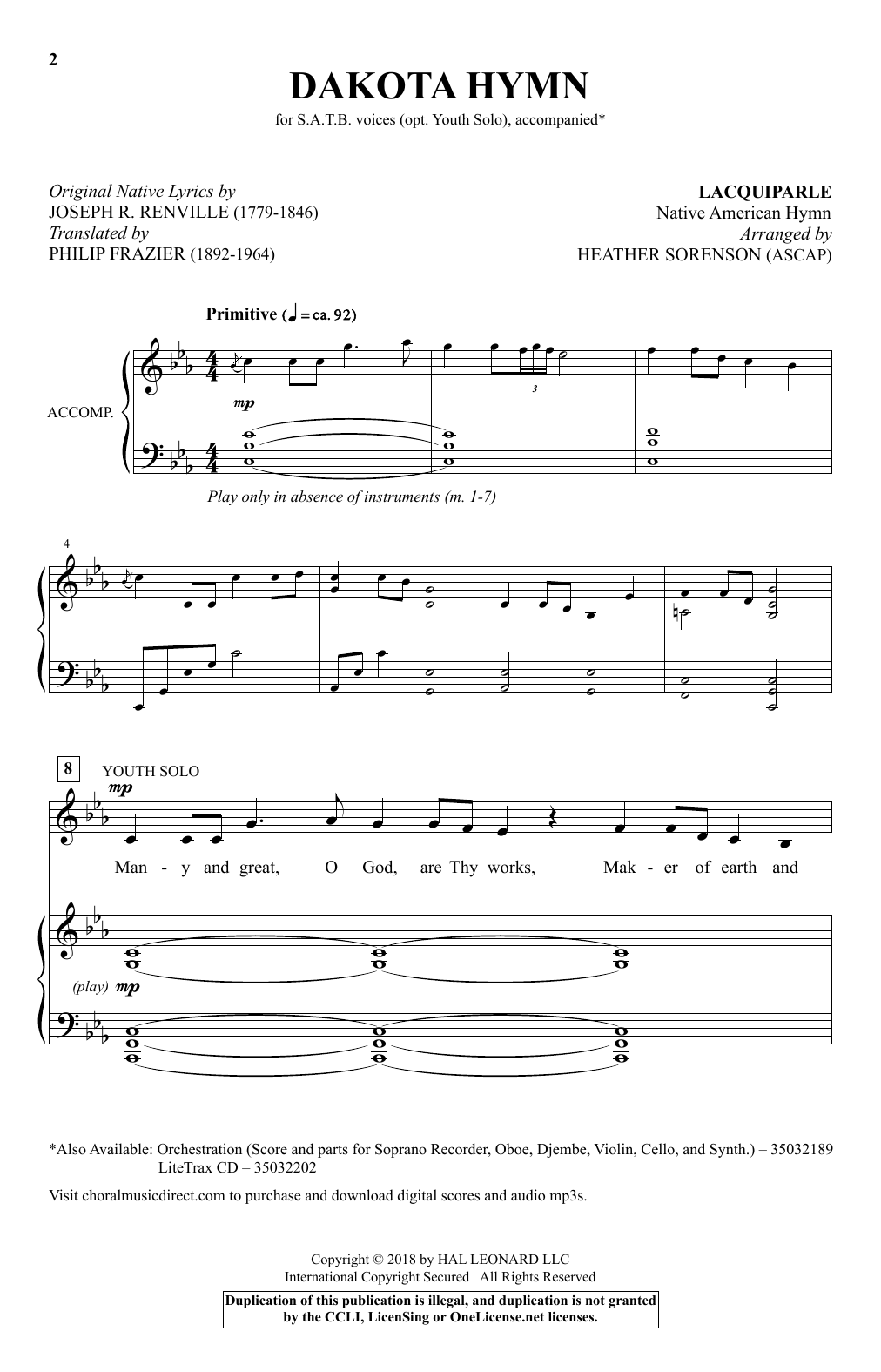 Preview Heather Sorenson Dakota Hymn Concert sheet music, notes and chords for SATB, SKU: 252090 Dakota Hymn sheet music