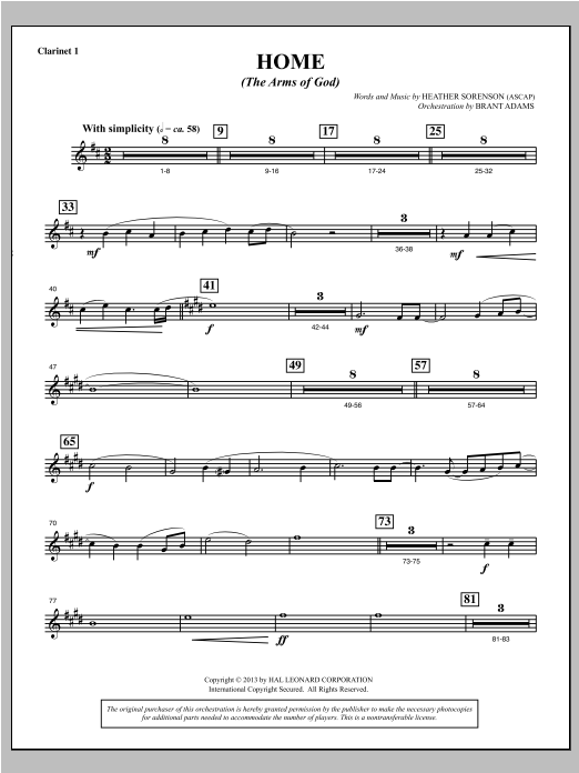 Home (The Arms of God) - Bb Clarinet 1 sheet music