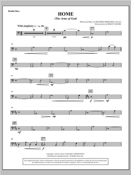 Home (The Arms of God) - Double Bass sheet music