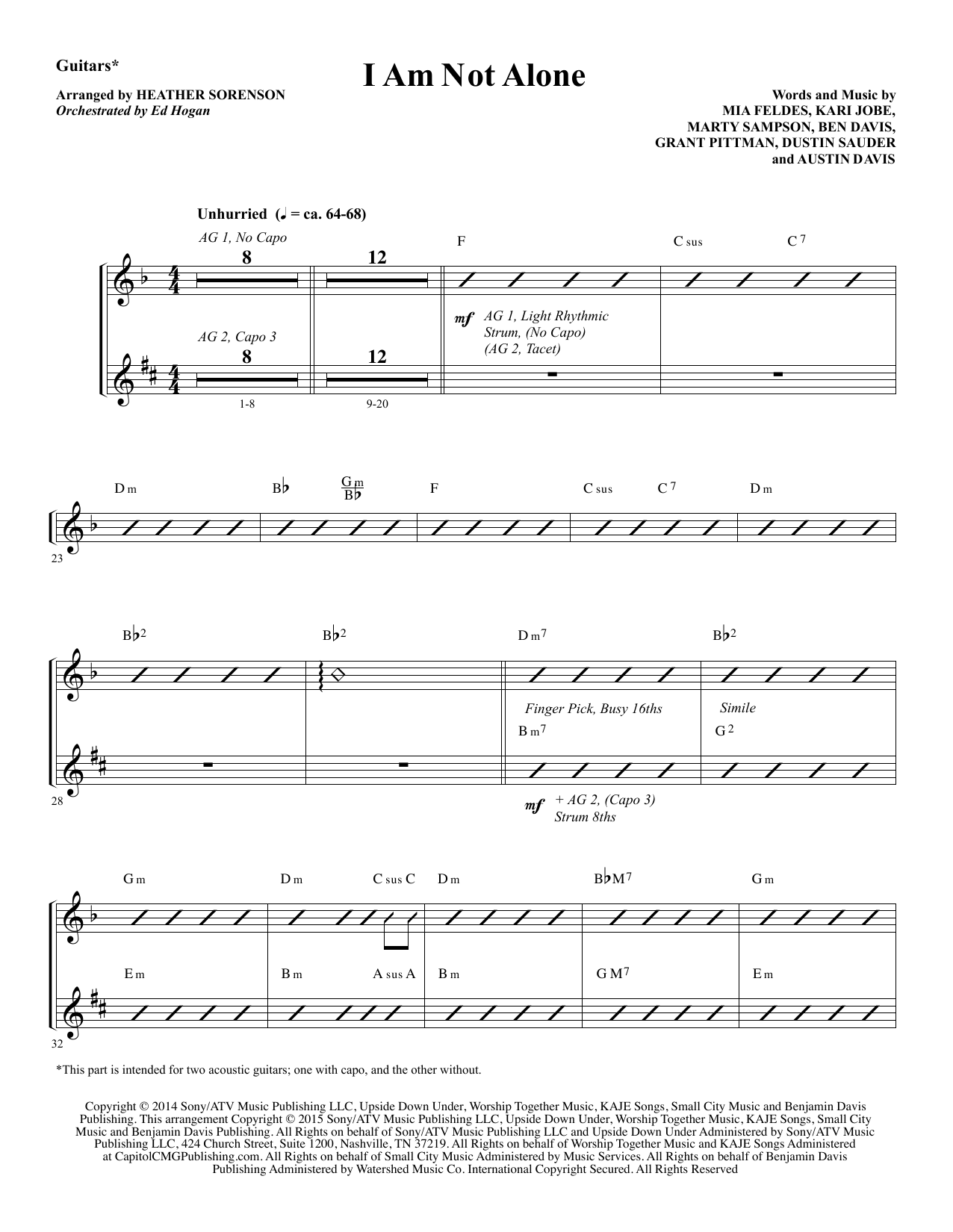 Preview Heather Sorenson I Am Not Alone - Guitar Christian sheet music, notes and chords for Choir Instrumental Pak, SKU: 345104 I Am Not Alone - Guitar sheet music