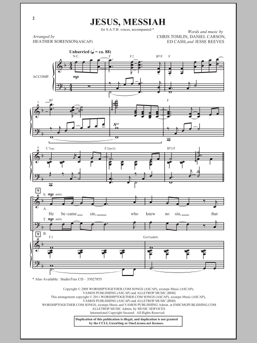 Preview Heather Sorenson Jesus Messiah Religious sheet music, notes and chords for SATB, SKU: 80833 Jesus Messiah sheet music