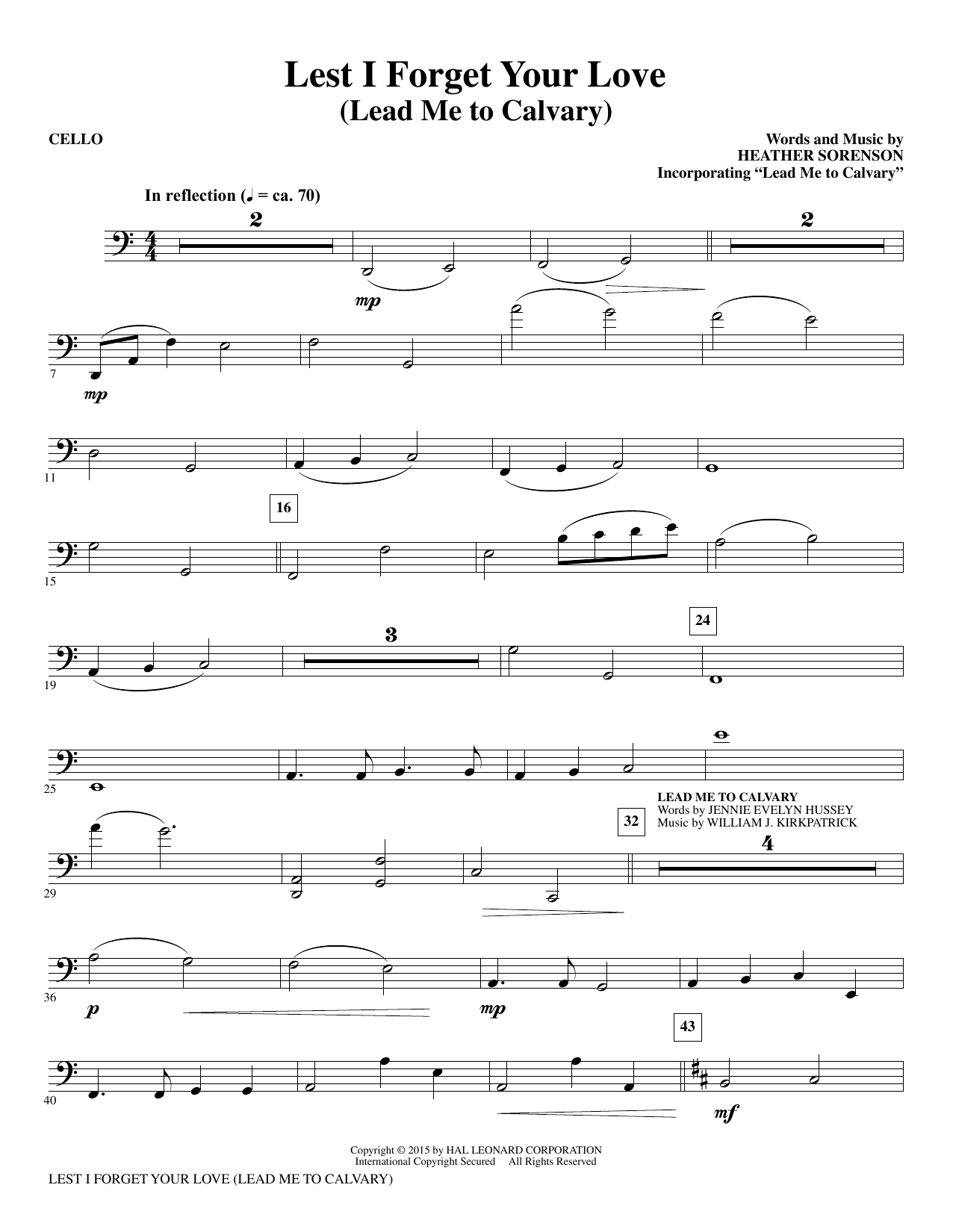 Preview Heather Sorenson Lest I Forget Your Love - Cello Sacred sheet music, notes and chords for Choir Instrumental Pak, SKU: 344019 Lest I Forget Your Love - Cello sheet music