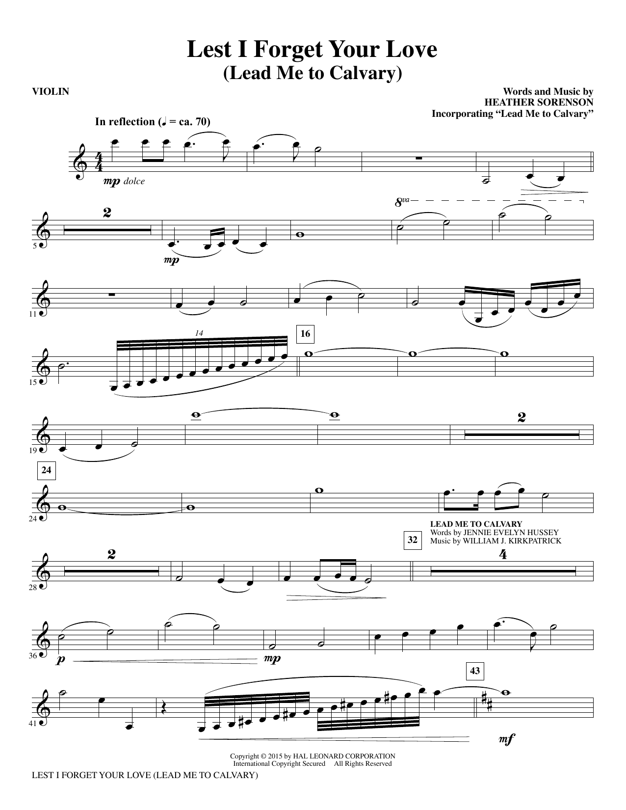 Preview Heather Sorenson Lest I Forget Your Love - Violin Sacred sheet music, notes and chords for Choir Instrumental Pak, SKU: 344018 Lest I Forget Your Love - Violin sheet music