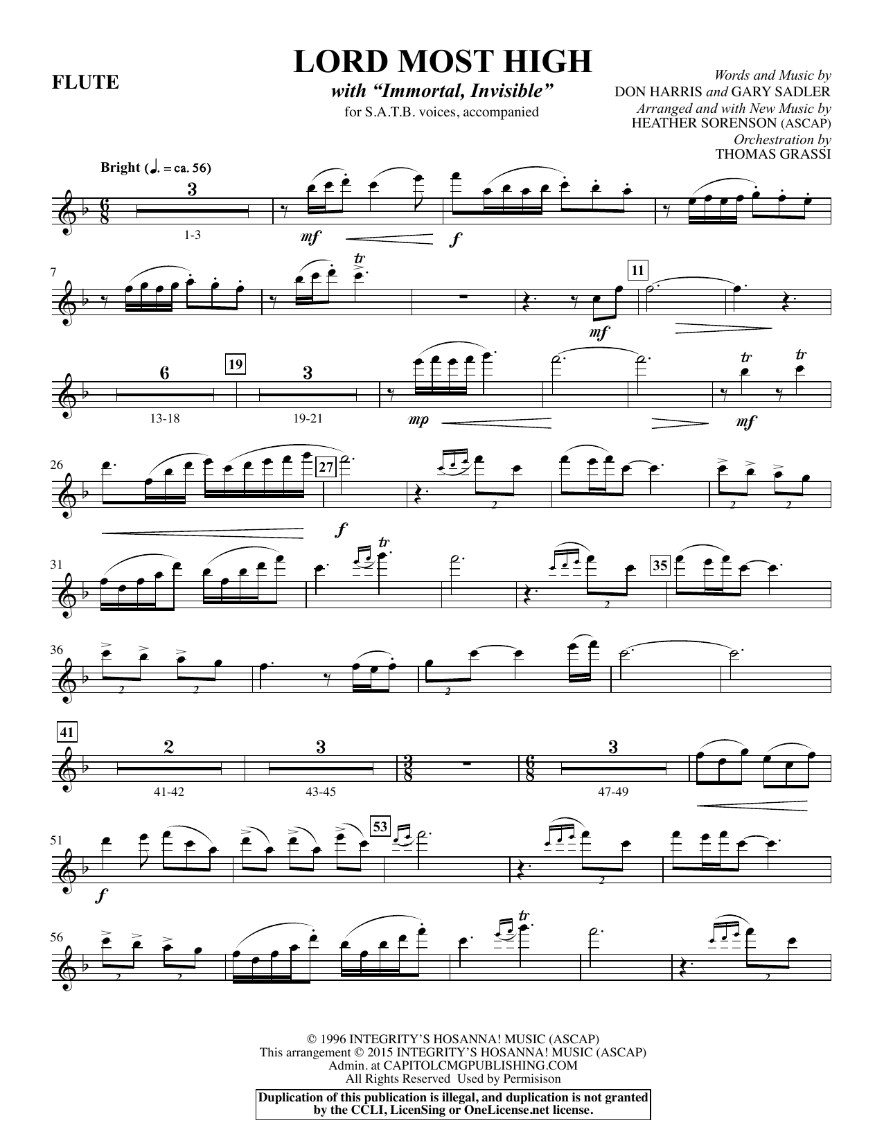 Preview Heather Sorenson Lord Most High - Flute Christian sheet music, notes and chords for Choir Instrumental Pak, SKU: 345186 Lord Most High - Flute sheet music