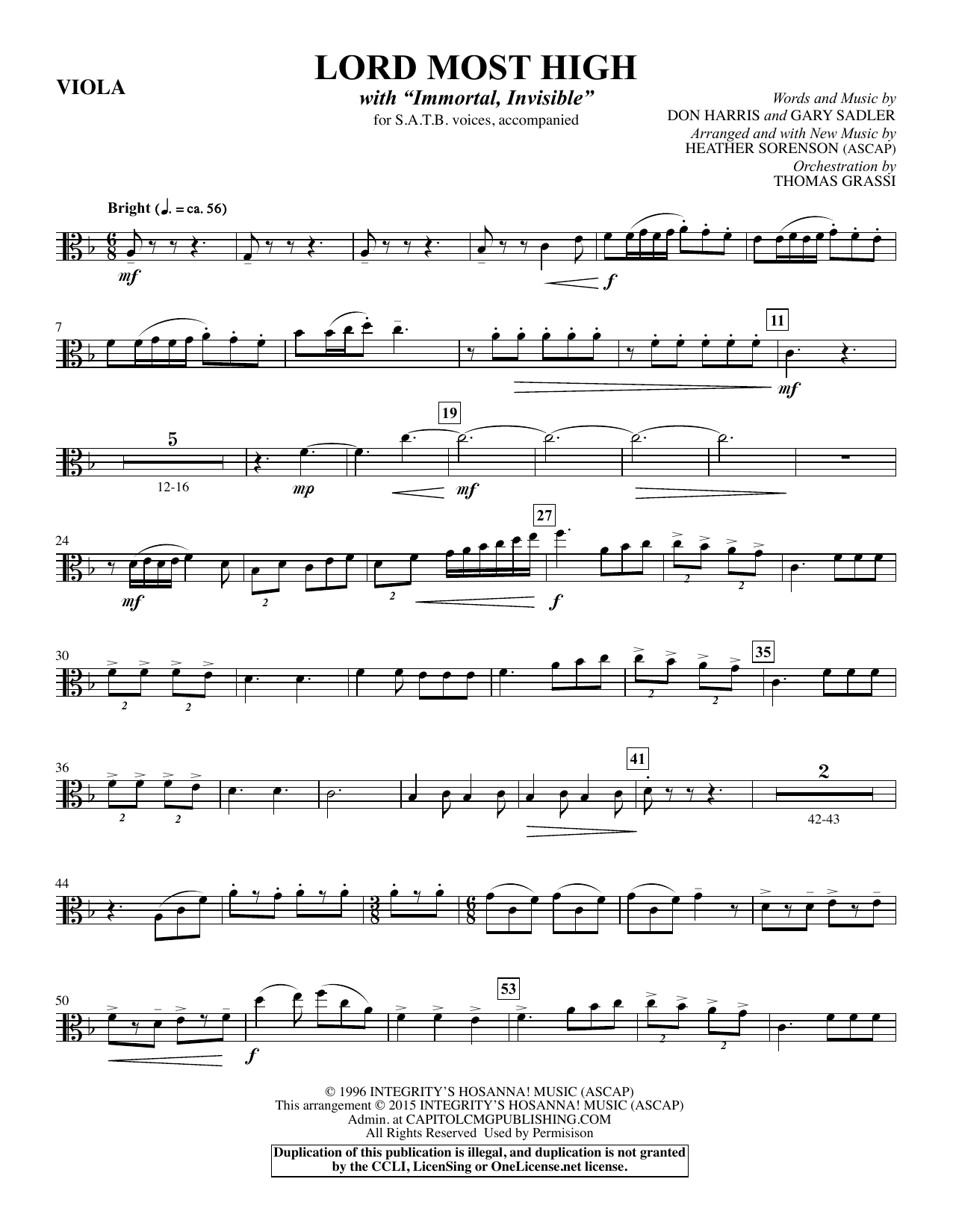 Preview Heather Sorenson Lord Most High - Viola Christian sheet music, notes and chords for Choir Instrumental Pak, SKU: 345190 Lord Most High - Viola sheet music