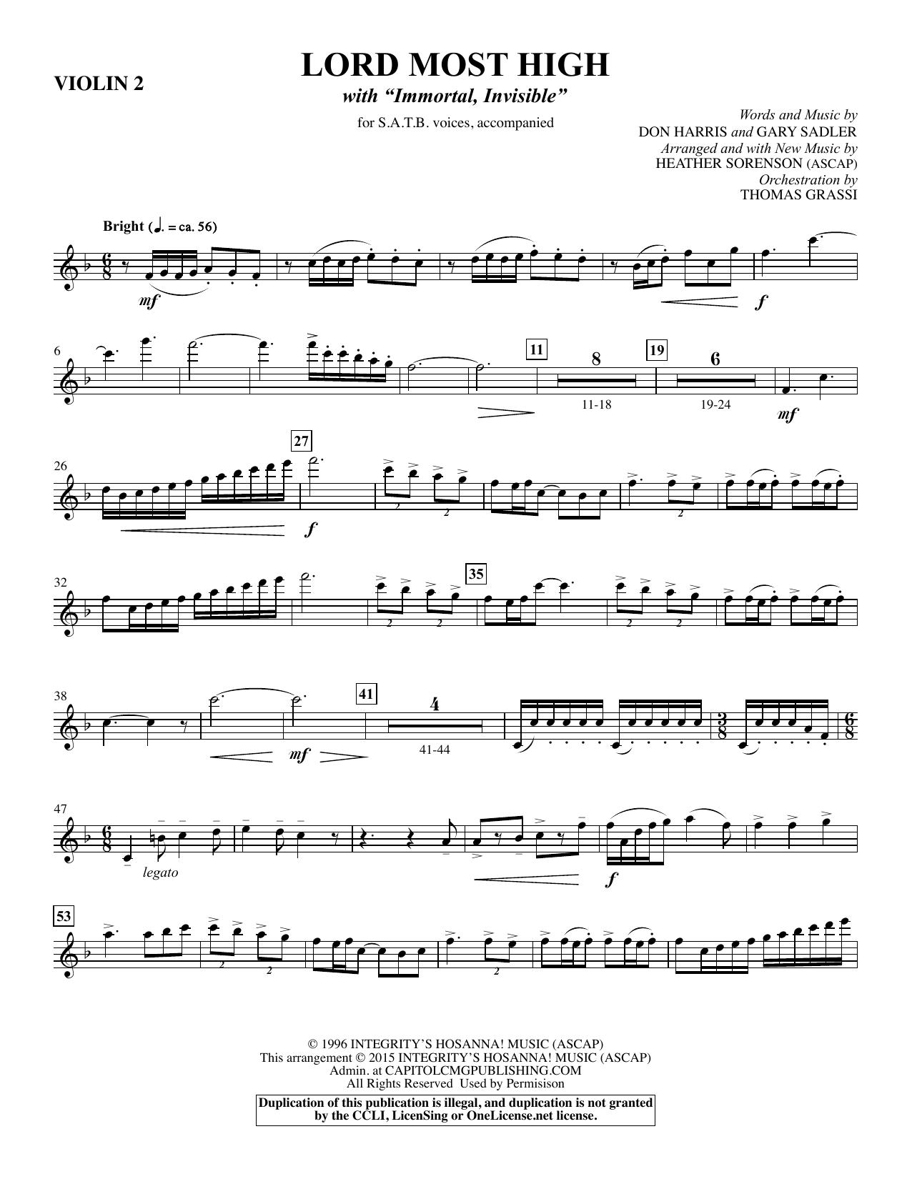 Preview Heather Sorenson Lord Most High - Violin 2 Christian sheet music, notes and chords for Choir Instrumental Pak, SKU: 345189 Lord Most High - Violin 2 sheet music