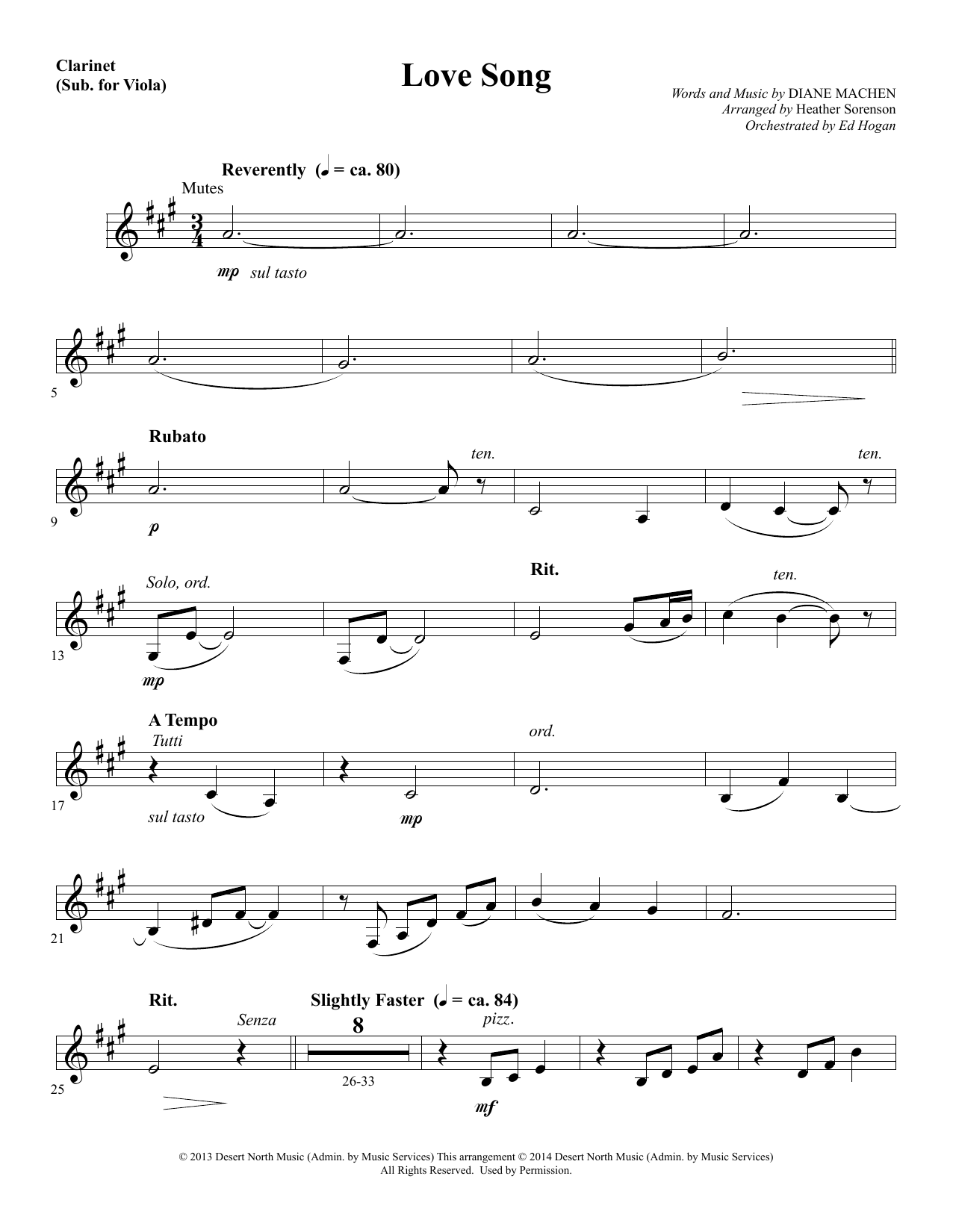 Preview Heather Sorenson Love Song - Clarinet (sub Viola) Sacred sheet music, notes and chords for Choir Instrumental Pak, SKU: 340037 Love Song - Clarinet (sub Viola) sheet music