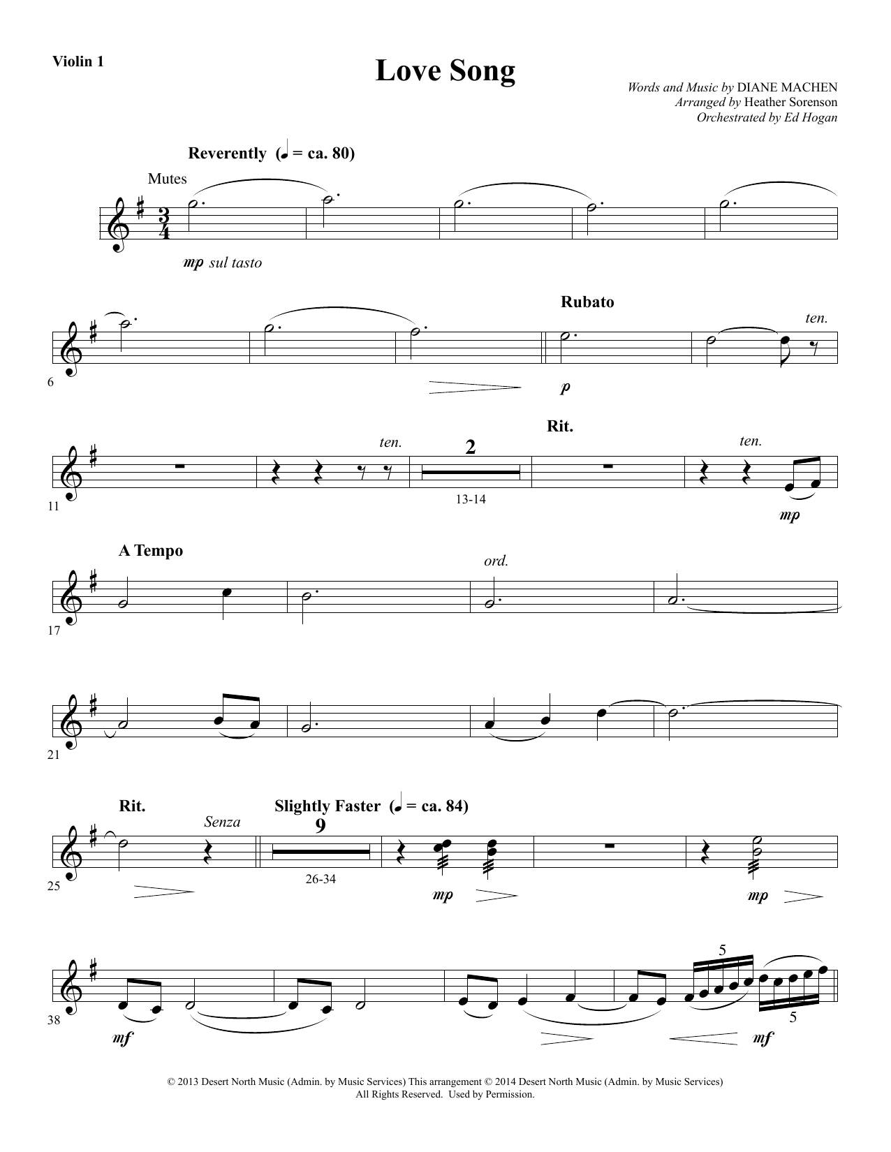 Preview Heather Sorenson Love Song - Violin 1 Sacred sheet music, notes and chords for Choir Instrumental Pak, SKU: 340034 Love Song - Violin 1 sheet music