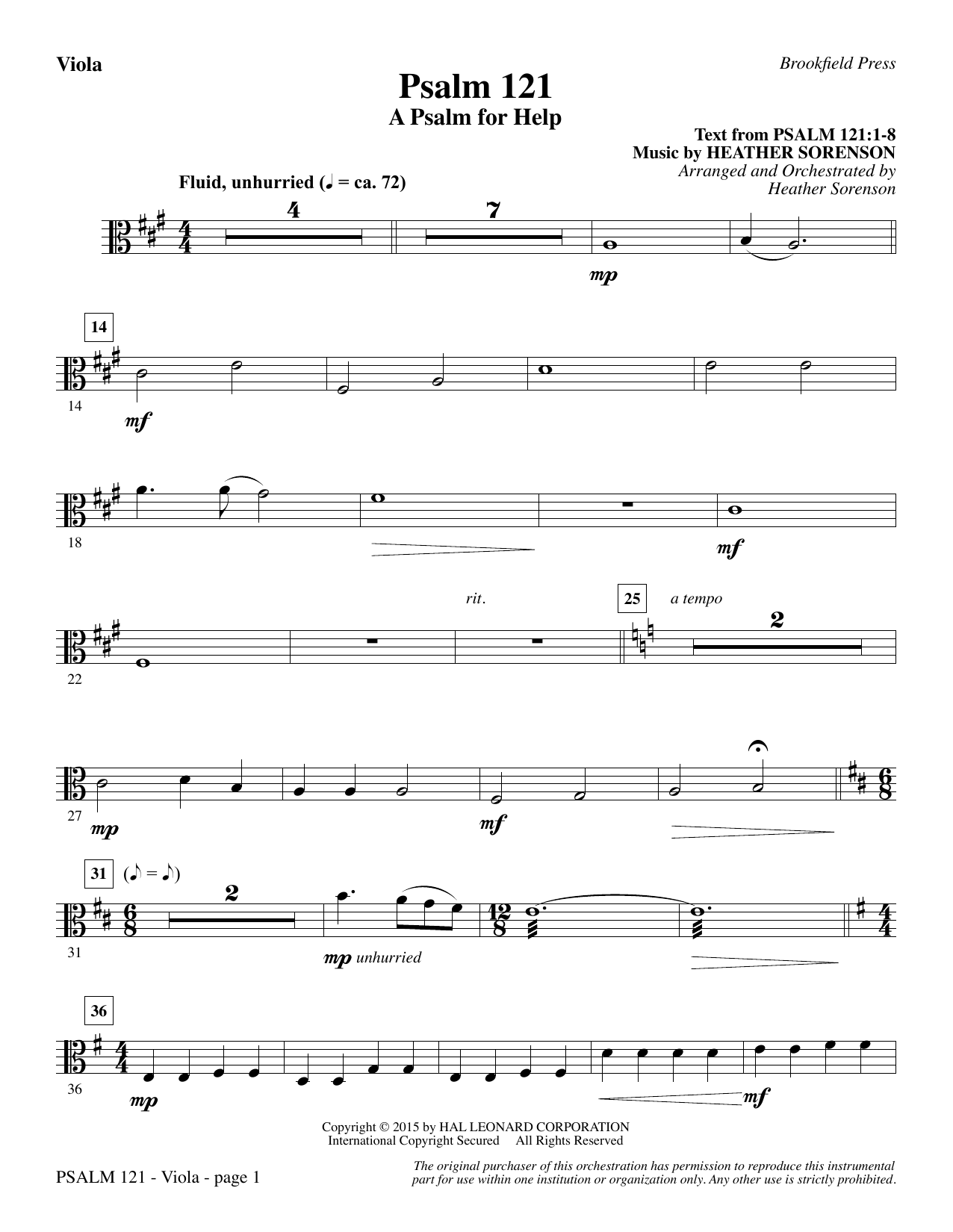 Preview Heather Sorenson Psalm 121 (A Psalm For Help) - Viola Christian sheet music, notes and chords for Choir Instrumental Pak, SKU: 345161 Psalm 121 (A Psalm For Help) - Viola sheet music