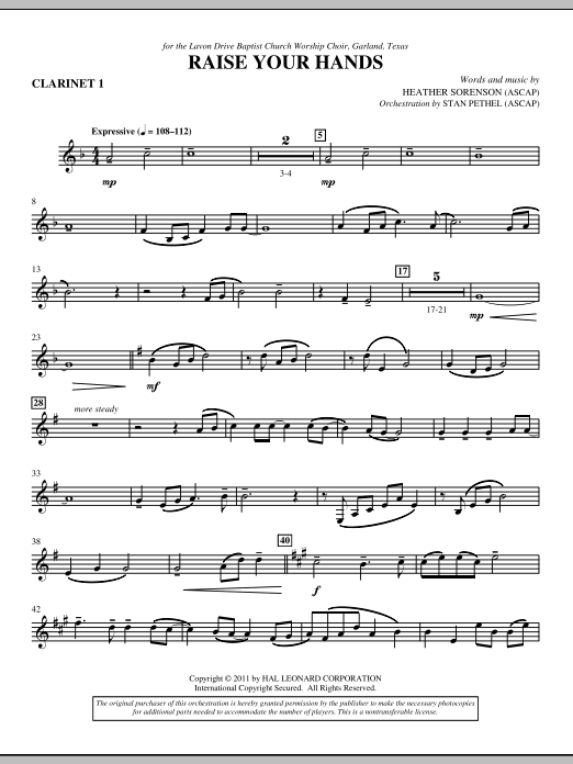 Raise Your Hands - Bb Clarinet 1 sheet music
