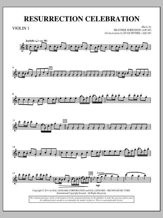 Preview Heather Sorenson Resurrection Celebration - Violin 1 Romantic sheet music, notes and chords for Choir Instrumental Pak, SKU: 303415 Resurrection Celebration - Violin 1 sheet music