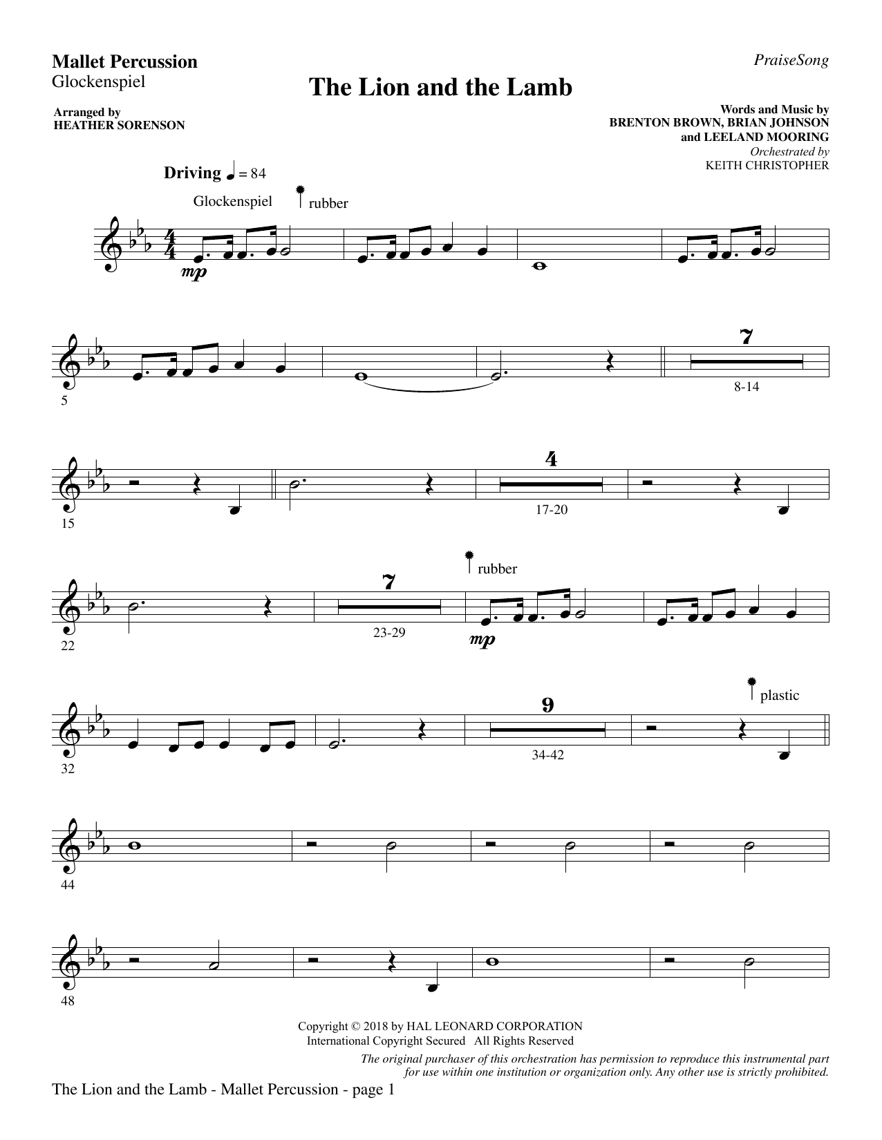 Heather Sorenson The Lion And The Lamb With All Hail The Power Of Jesus Name Mallet Percussion Sheet Music Download Pdf Score
