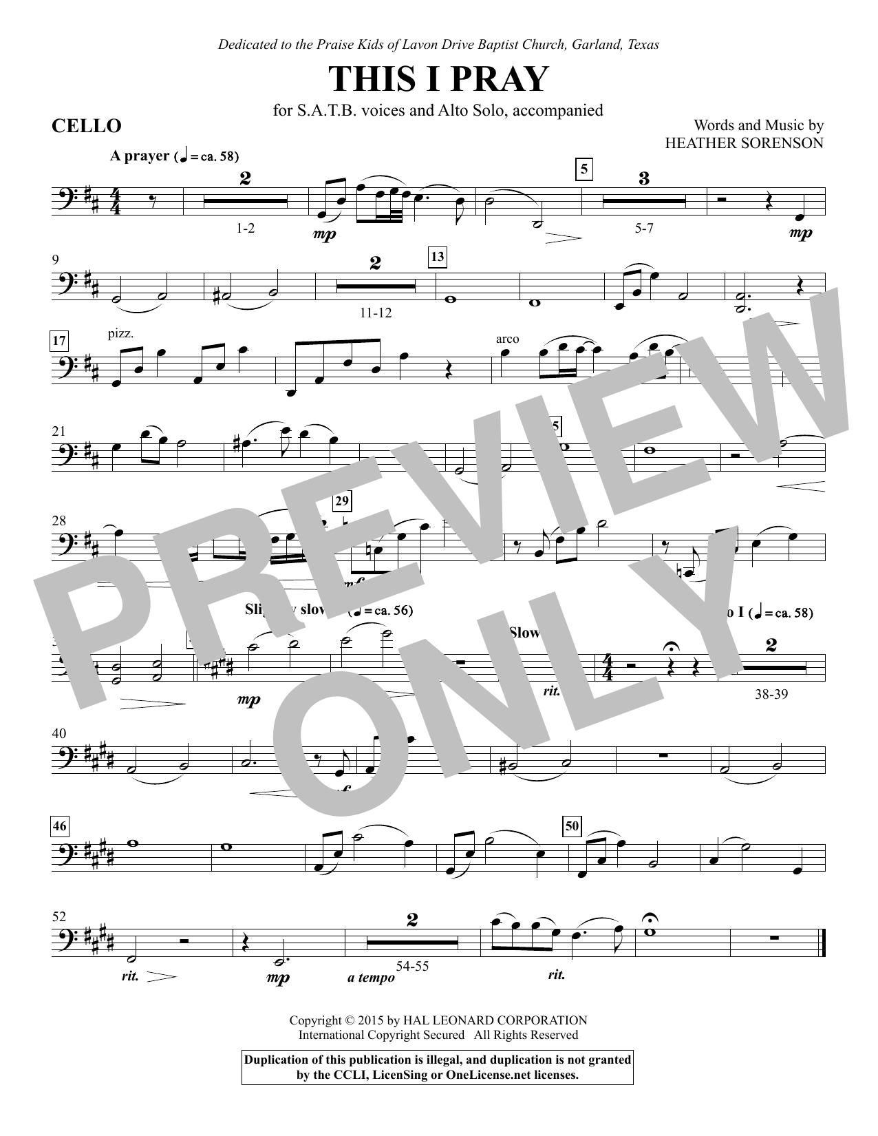 Preview Heather Sorenson This I Pray - Cello Pop sheet music, notes and chords for Choir Instrumental Pak, SKU: 345183 This I Pray - Cello sheet music