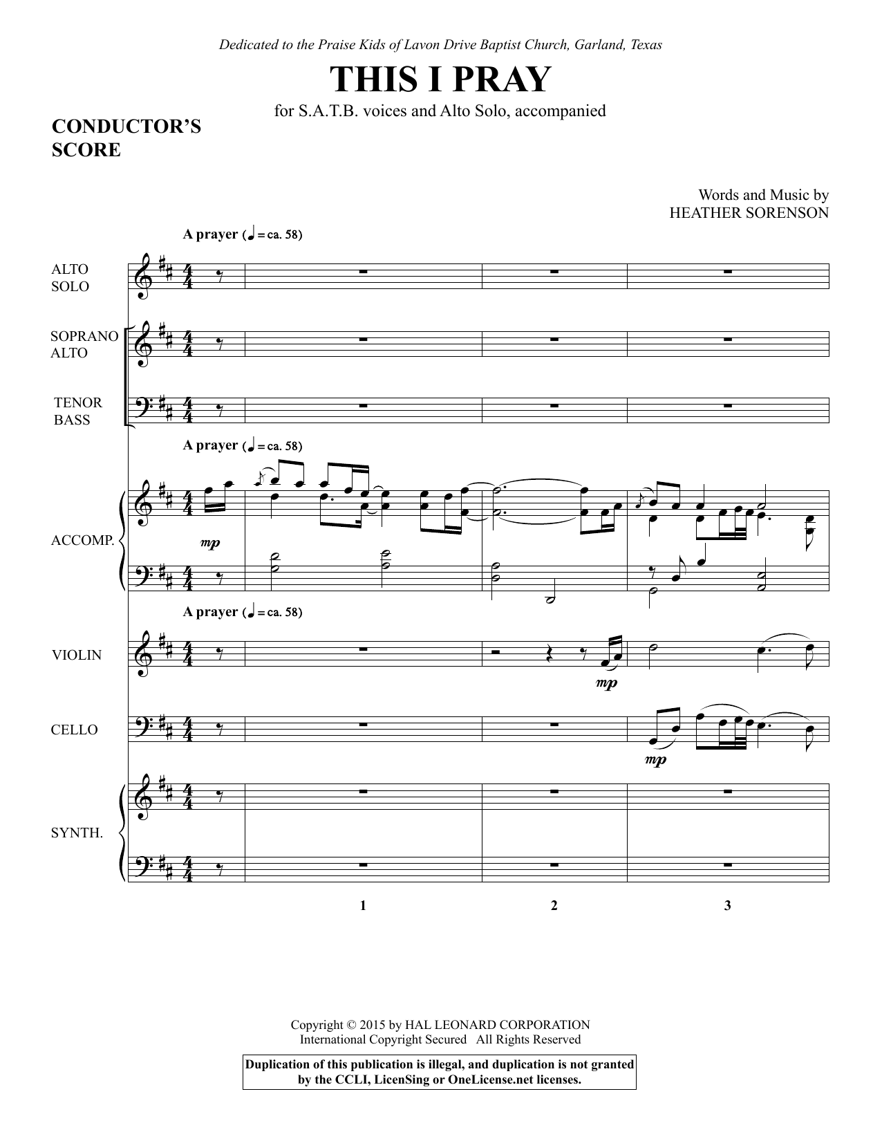 Preview Heather Sorenson This I Pray - Full Score Pop sheet music, notes and chords for Choir Instrumental Pak, SKU: 345181 This I Pray - Full Score sheet music