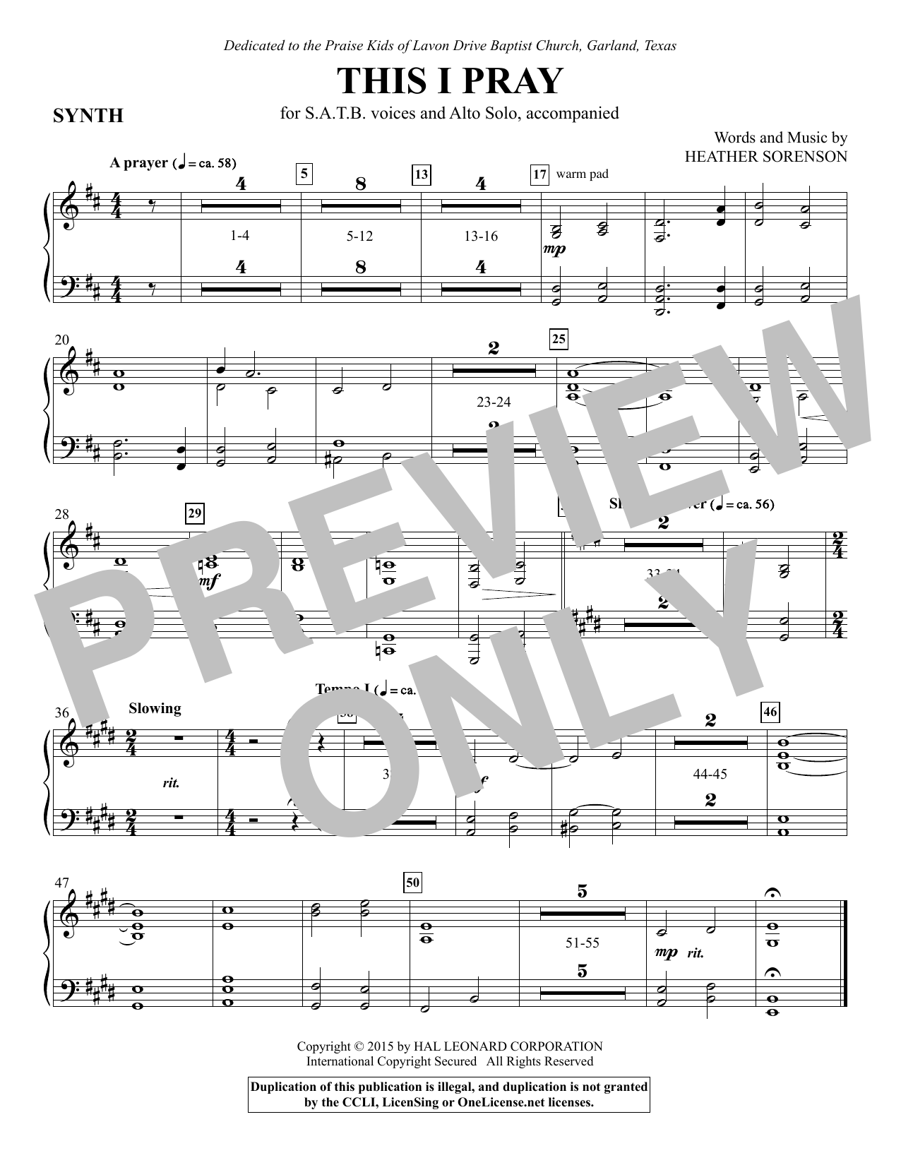 Preview Heather Sorenson This I Pray - Synthesizer Pop sheet music, notes and chords for Choir Instrumental Pak, SKU: 345184 This I Pray - Synthesizer sheet music