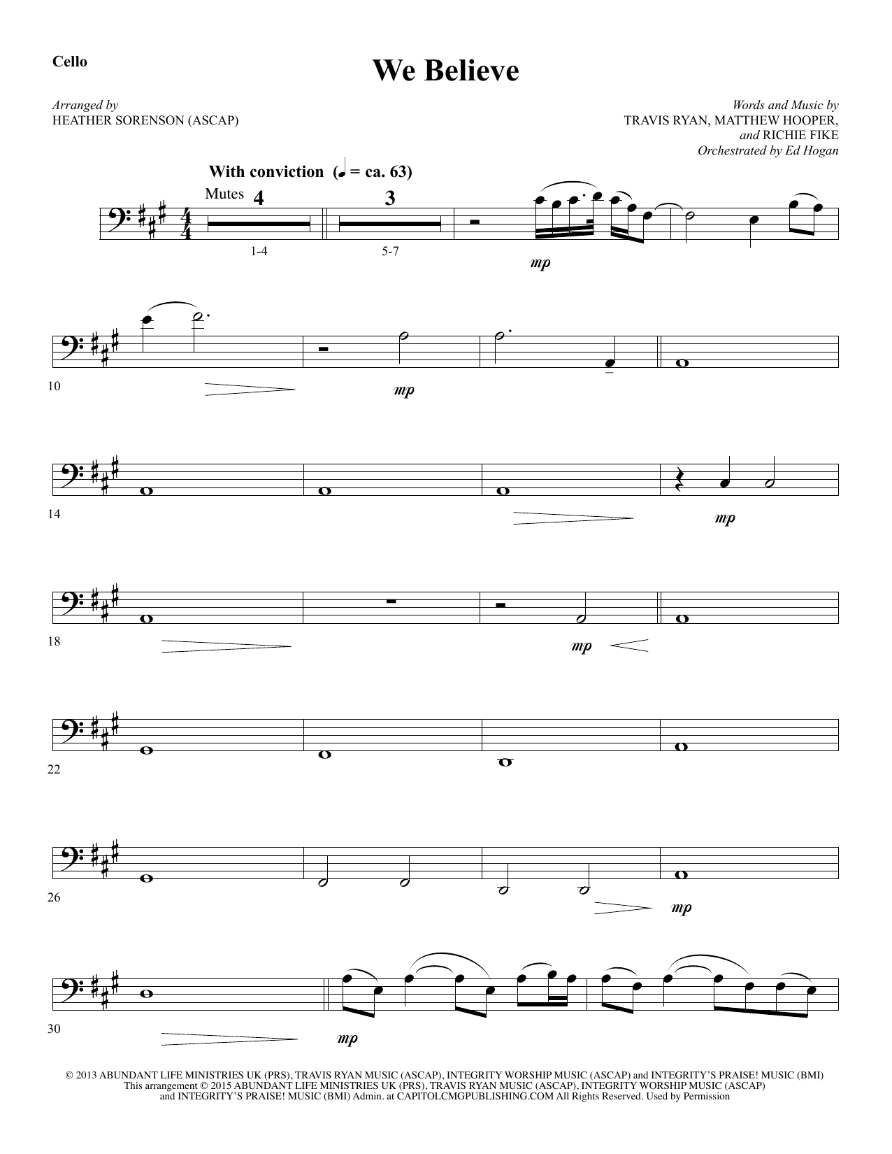 Preview Heather Sorenson We Believe - Cello Christian sheet music, notes and chords for Choir Instrumental Pak, SKU: 342941 We Believe - Cello sheet music