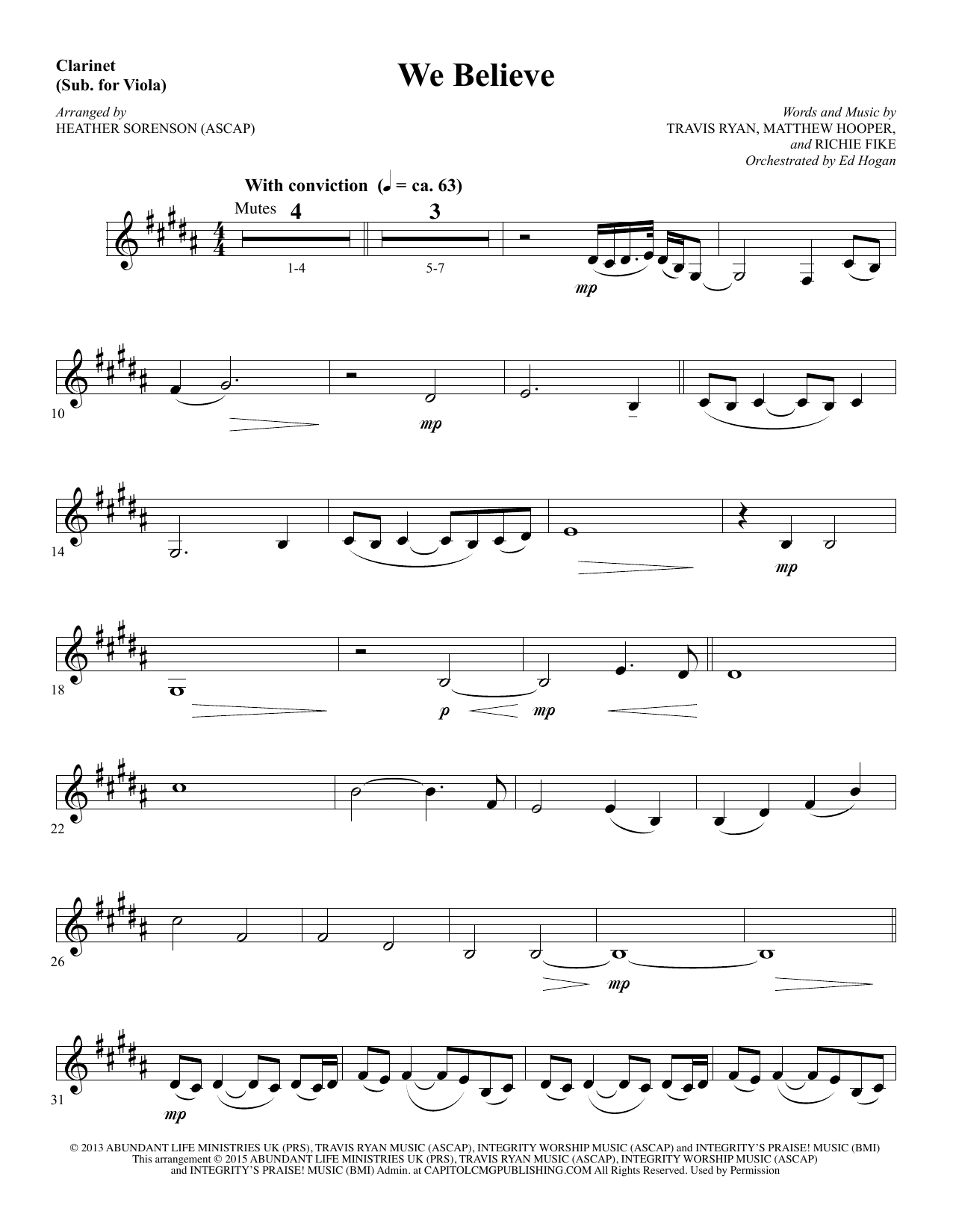 Preview Heather Sorenson We Believe - Clarinet (sub Viola) Christian sheet music, notes and chords for Choir Instrumental Pak, SKU: 342944 We Believe - Clarinet (sub Viola) sheet music