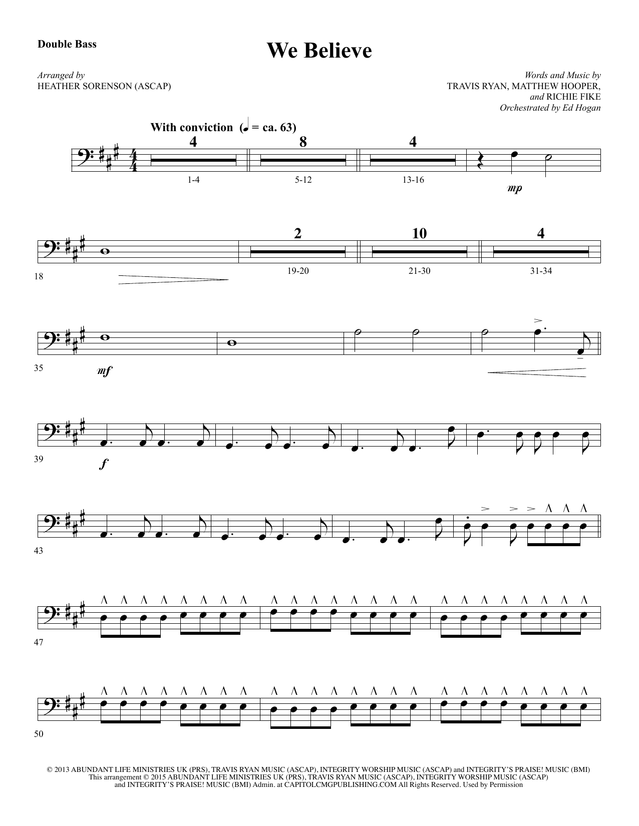Preview Heather Sorenson We Believe - Double Bass Christian sheet music, notes and chords for Choir Instrumental Pak, SKU: 342942 We Believe - Double Bass sheet music