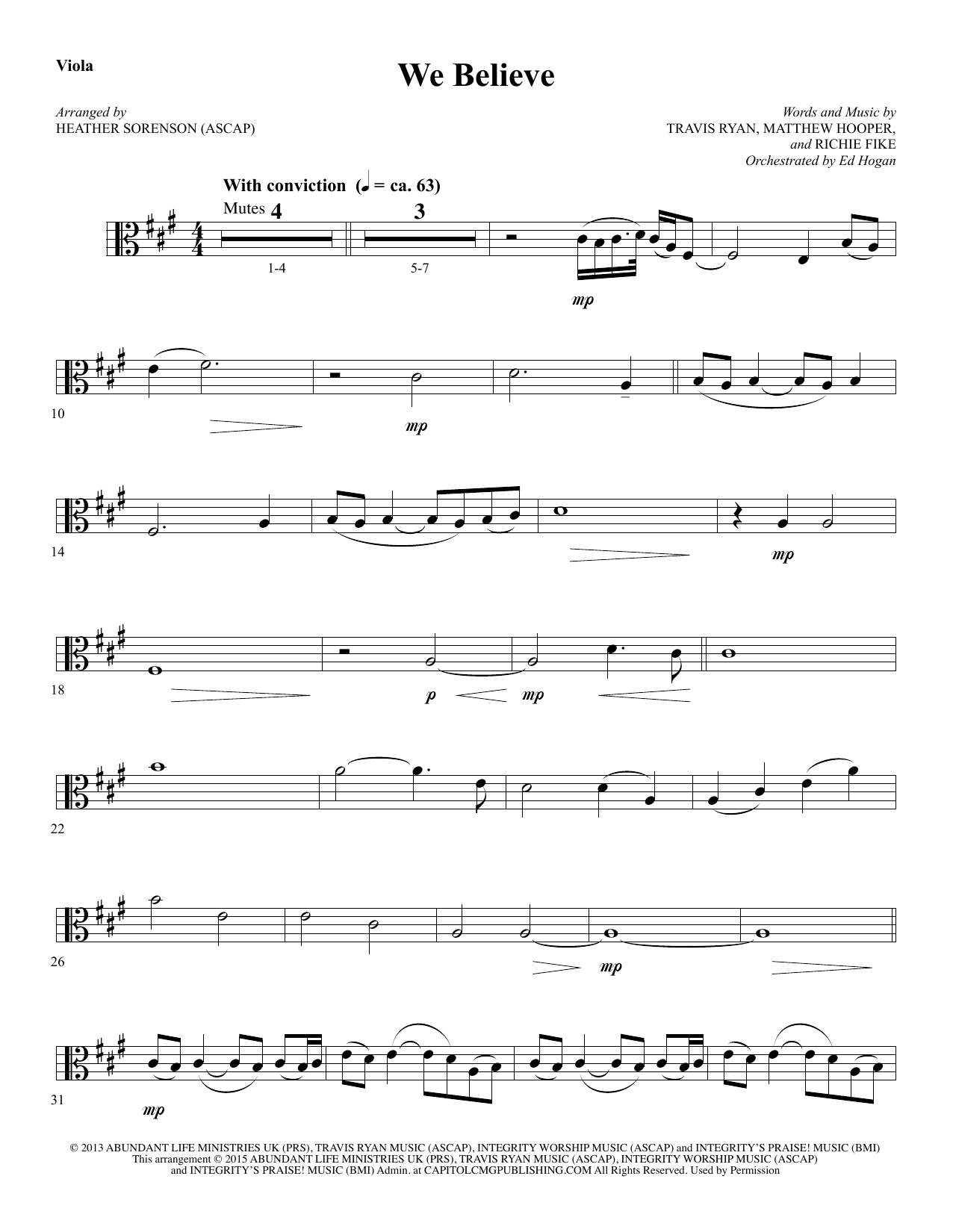 Preview Heather Sorenson We Believe - Viola Christian sheet music, notes and chords for Choir Instrumental Pak, SKU: 342940 We Believe - Viola sheet music