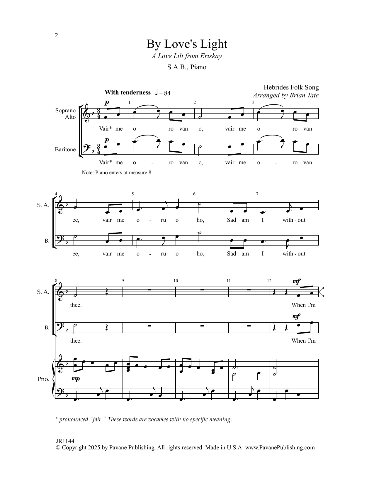 Hebrides Folk Song By Love's Light (arr. Brian Tate) Sheet Music Notes & Chords for SAB Choir - Download or Print PDF