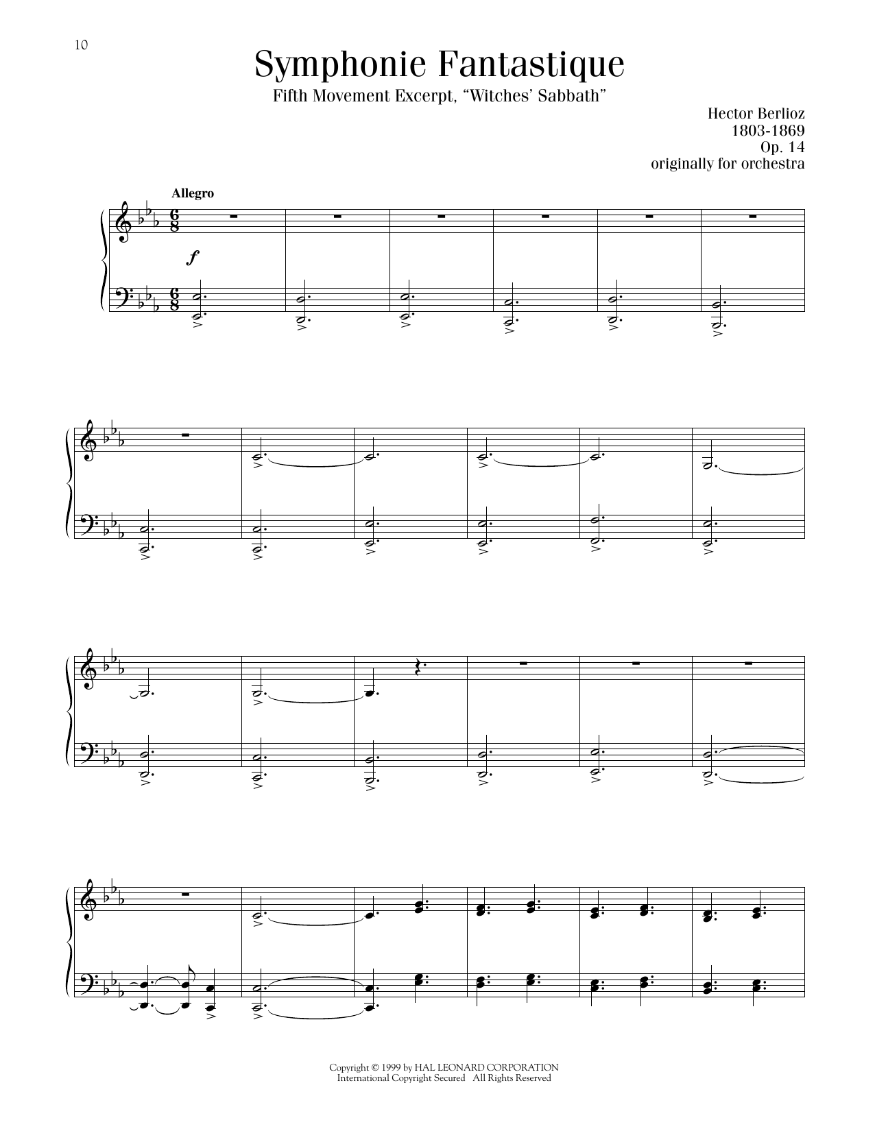 Hector Berlioz Witches' Sabbath Sheet Music Notes & Chords for Piano Solo - Download or Print PDF