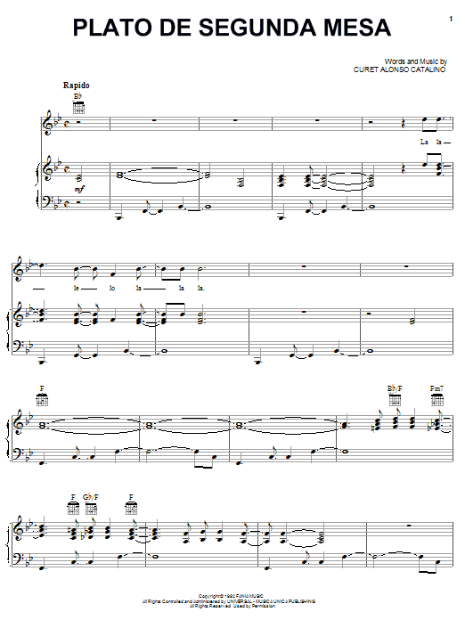 Hector Lavoe Plato De Segunda Mesa Sheet Music Notes & Chords for Piano, Vocal & Guitar (Right-Hand Melody) - Download or Print PDF
