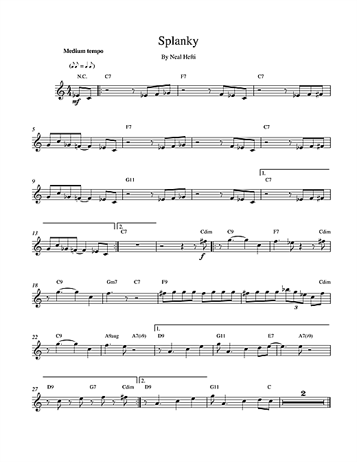 Preview Hefti Splanky Jazz sheet music, notes and chords for Melody Line & Chords, SKU: 14809 Splanky sheet music