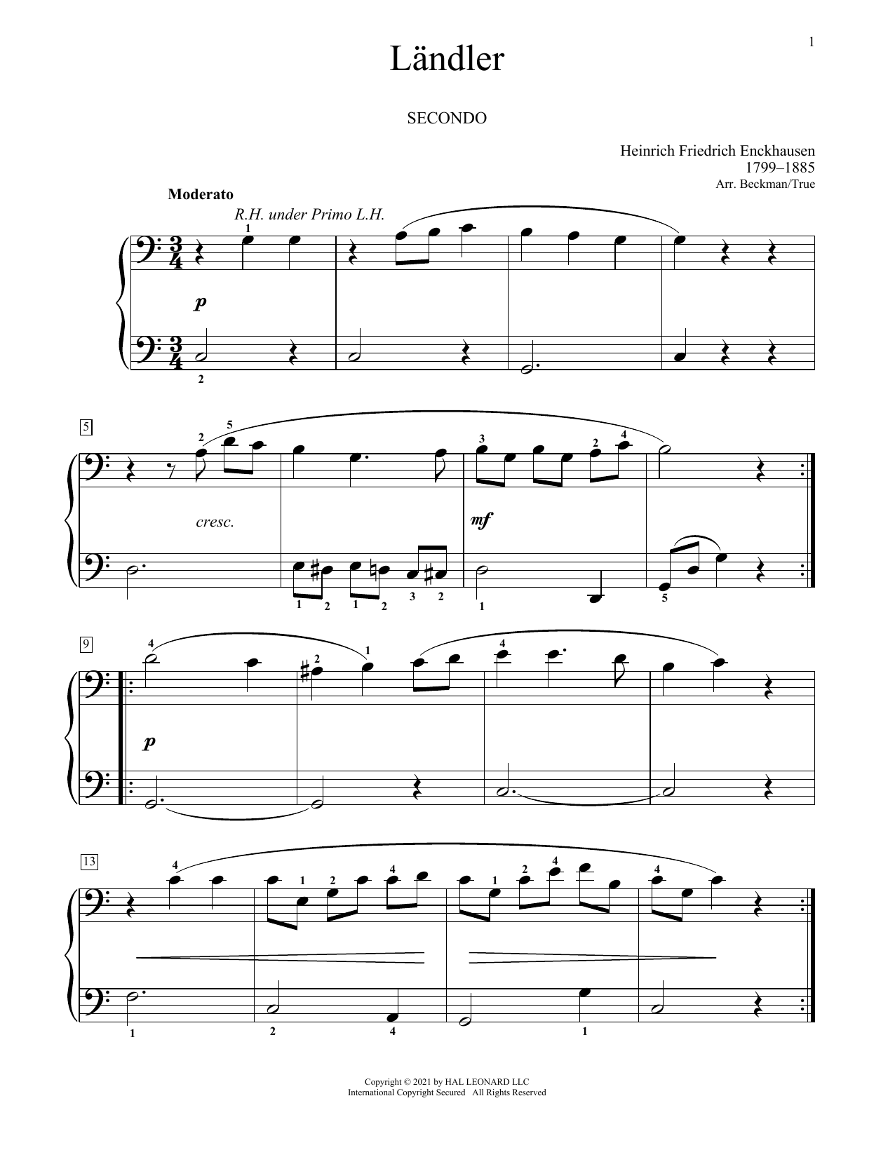 Heinrich Enckhausen Landler Sheet Music Notes & Chords for Piano Duet - Download or Print PDF