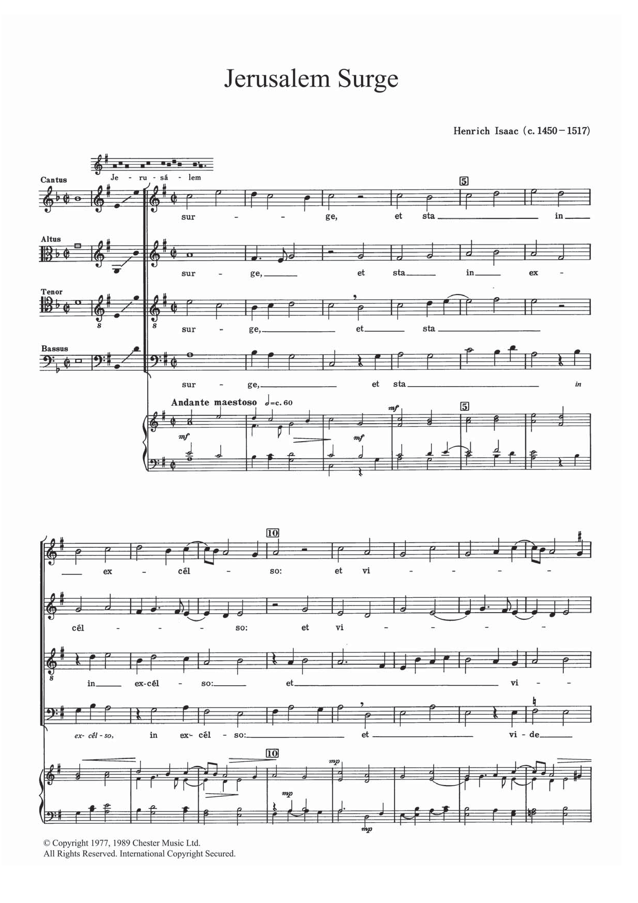 Heinrich Isaac Jerusalem Surge Sheet Music Notes & Chords for SATB - Download or Print PDF