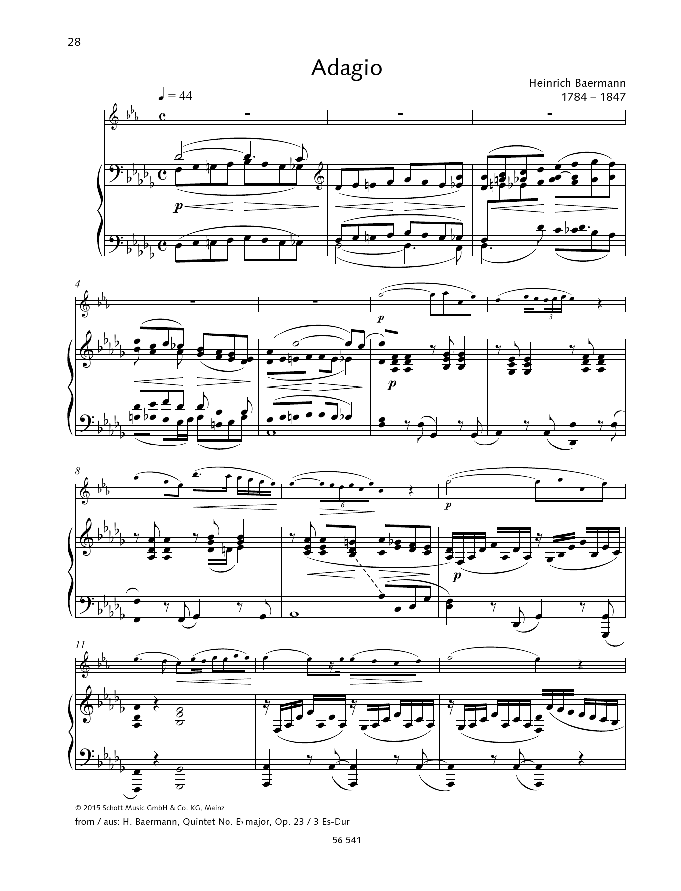 Heinrich Joseph Baermann Adagio Sheet Music Notes & Chords for Woodwind Solo - Download or Print PDF