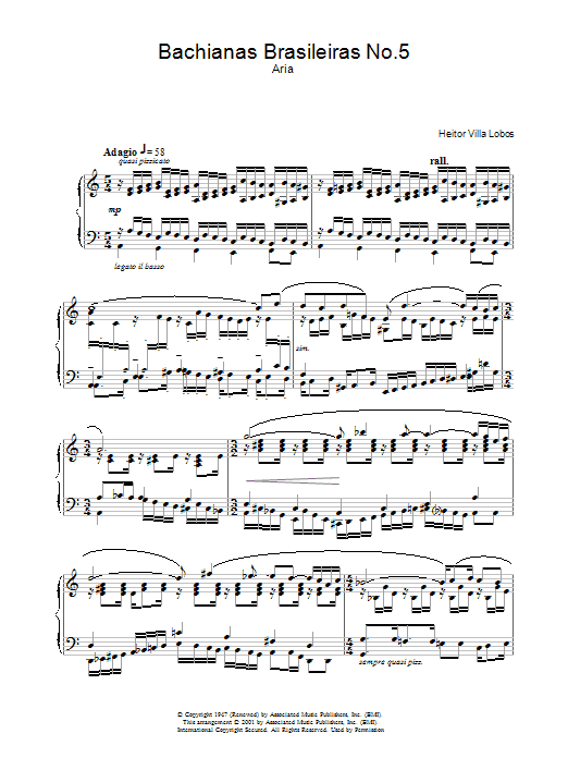 Heitor Villa-Lobos Bachianas Brasileiras No.5 Sheet Music Notes & Chords for Piano - Download or Print PDF