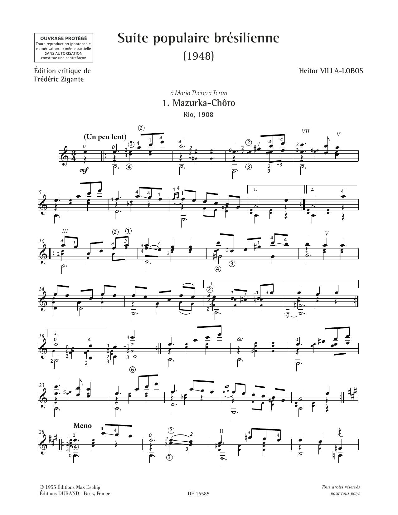 Heitor Villa-Lobos Mazurka-Choro Sheet Music Notes & Chords for Solo Guitar - Download or Print PDF