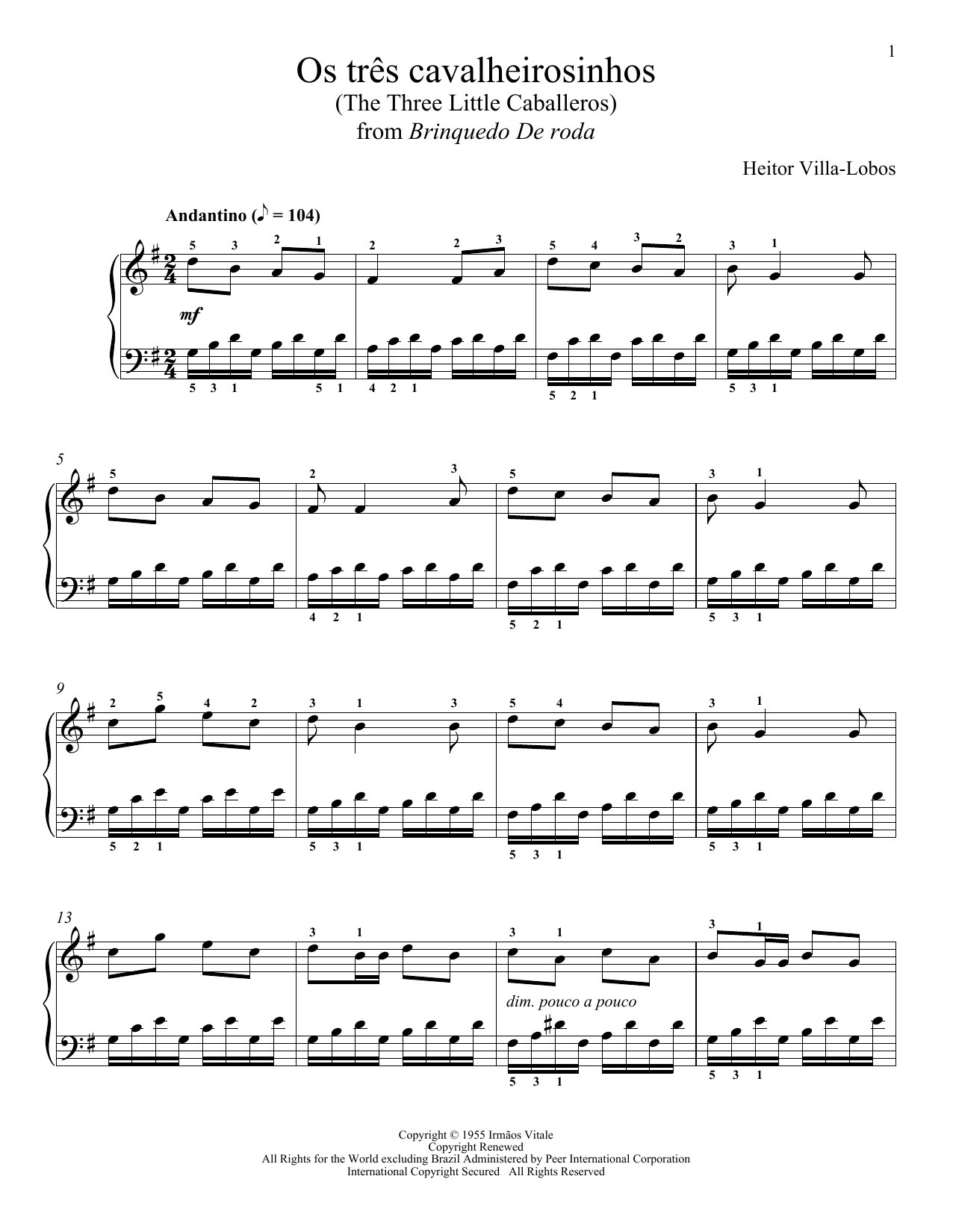 Heitor Villa-Lobos Os Tres Cavalheirosinhos (The Three Little Caballeros) Sheet Music Notes & Chords for Piano Solo - Download or Print PDF Heitor Villa-Lobos Os Tres Cavalheirosinhos (The Three Little Caballeros) Sheet Music Notes & Chords for Piano Solo - Download or Print PDF