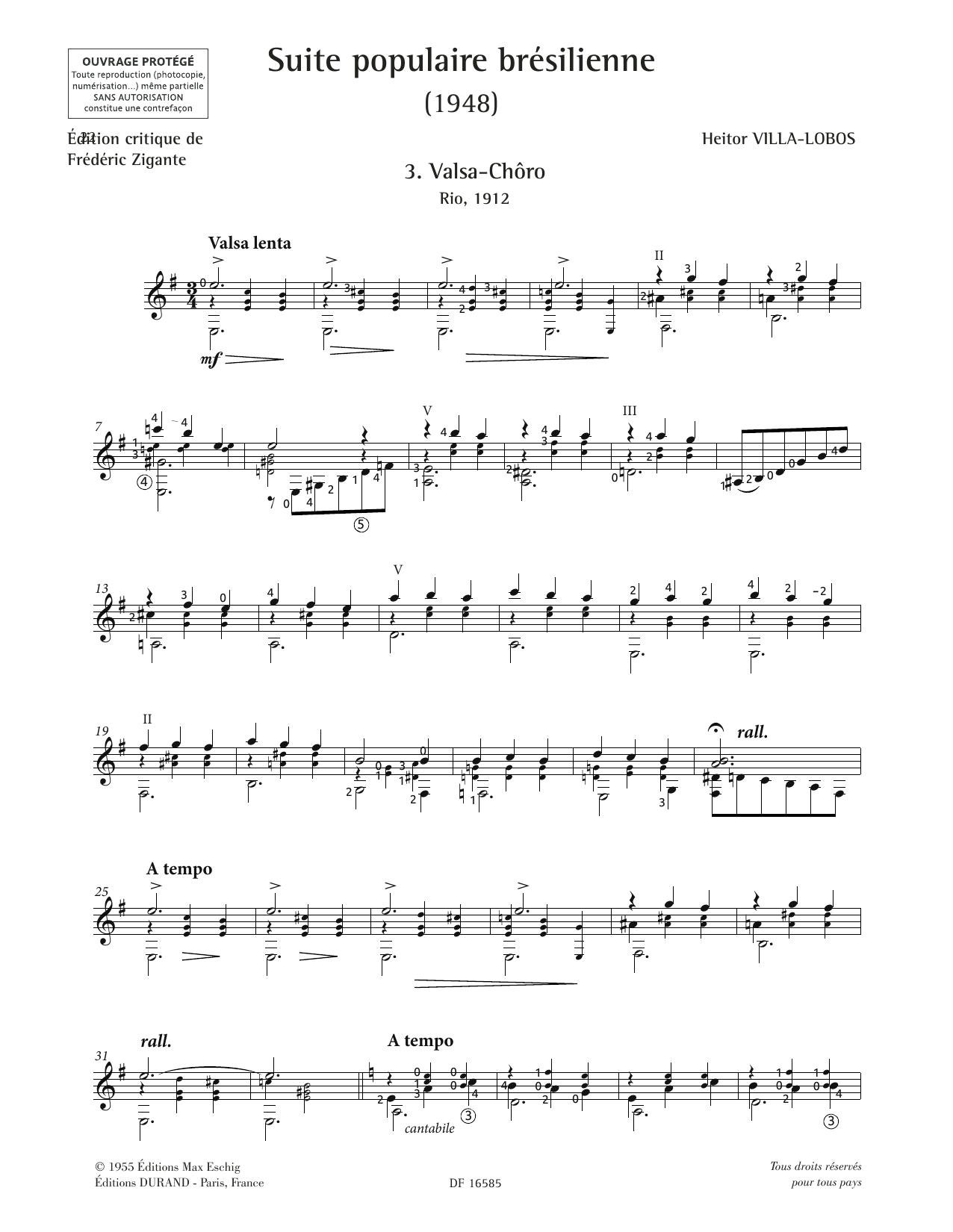 Heitor Villa-Lobos Valsa-Choro Sheet Music Notes & Chords for Solo Guitar - Download or Print PDF