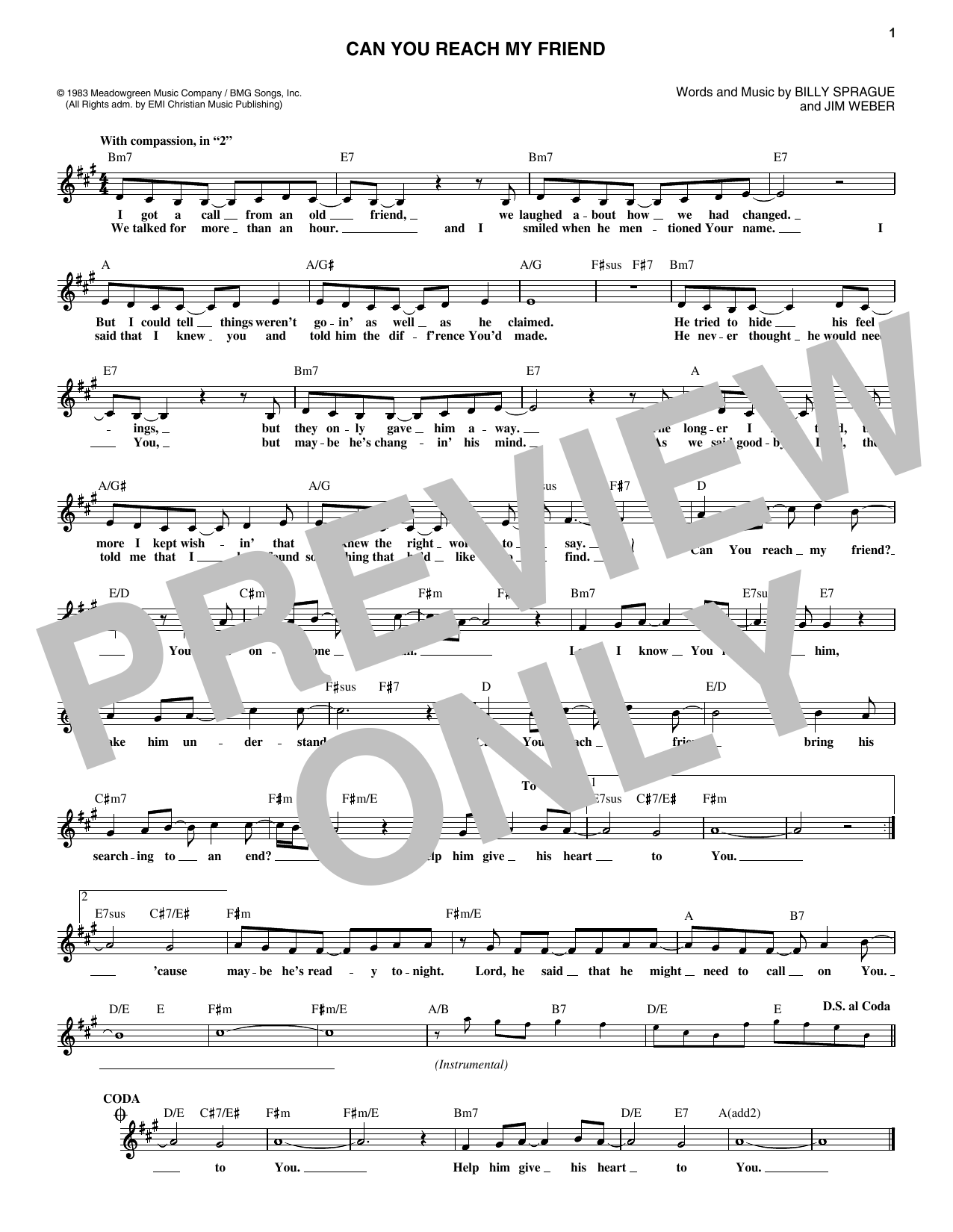 Helen Baylor Can You Reach My Friend Sheet Music Notes & Chords for Melody Line, Lyrics & Chords - Download or Print PDF