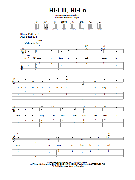 Helen Deutsch Hi-Lili, Hi-Lo Sheet Music Notes & Chords for Real Book – Melody & Chords - Download or Print PDF