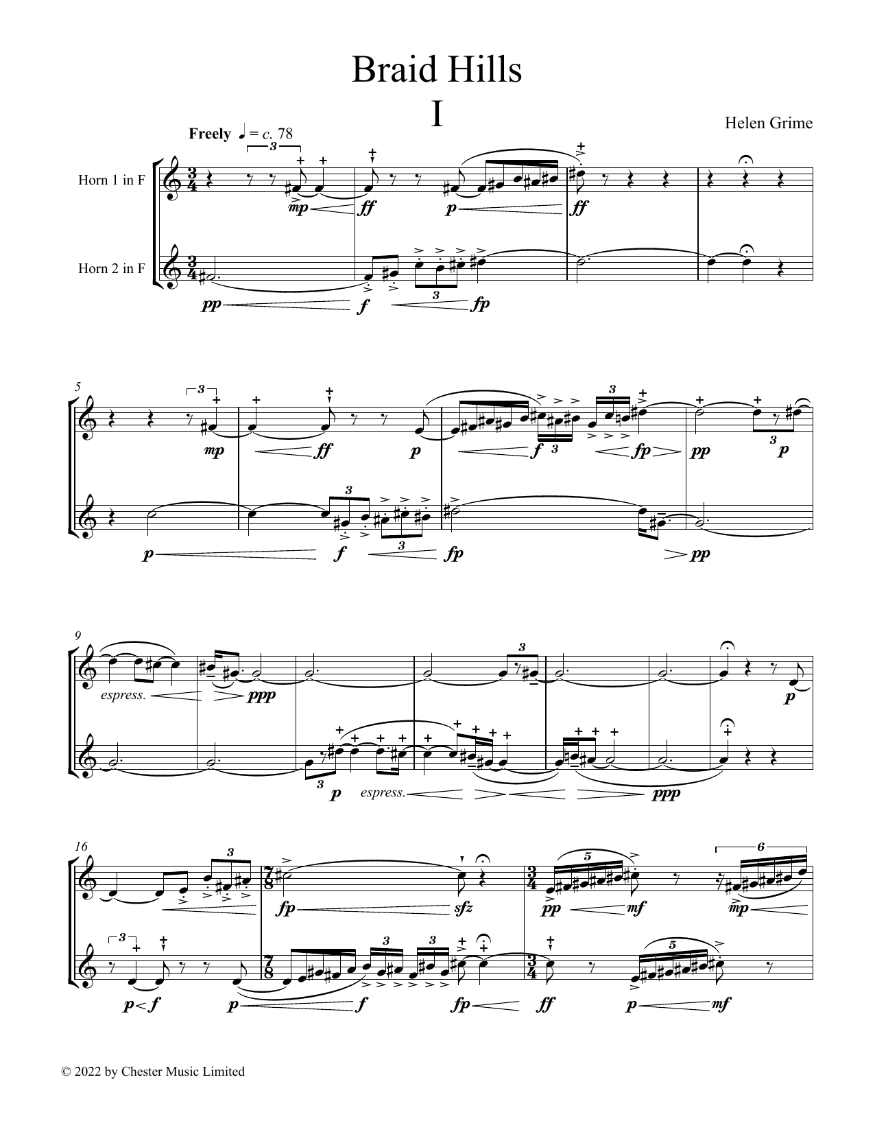 Helen Grime Braid Hills Sheet Music Notes & Chords for French Horn Duet - Download or Print PDF Helen Grime Braid Hills Sheet Music Notes & Chords for French Horn Duet - Download or Print PDF