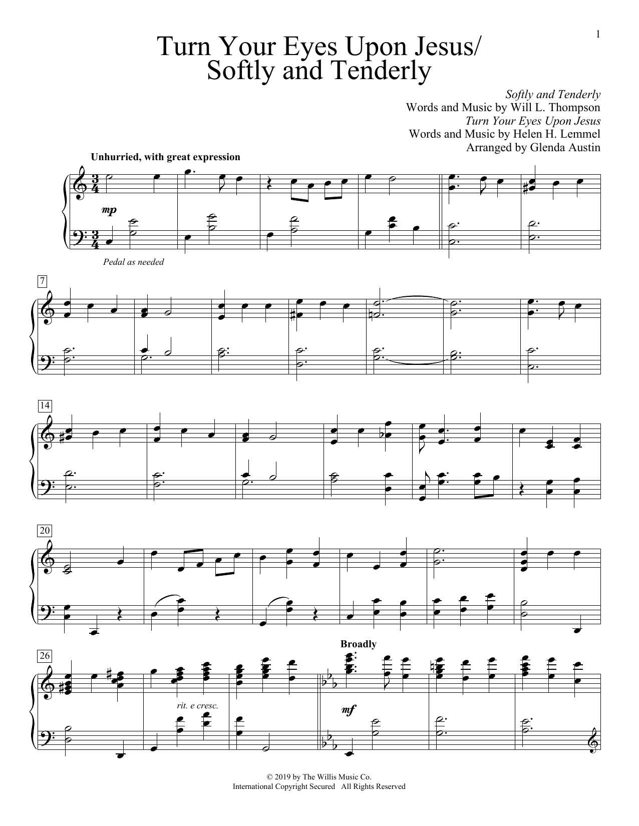 Helen H. Lemmel Turn Your Eyes Upon Jesus/Softly And Tenderly (arr. Glenda Austin) Sheet Music Notes & Chords for Educational Piano - Download or Print PDF