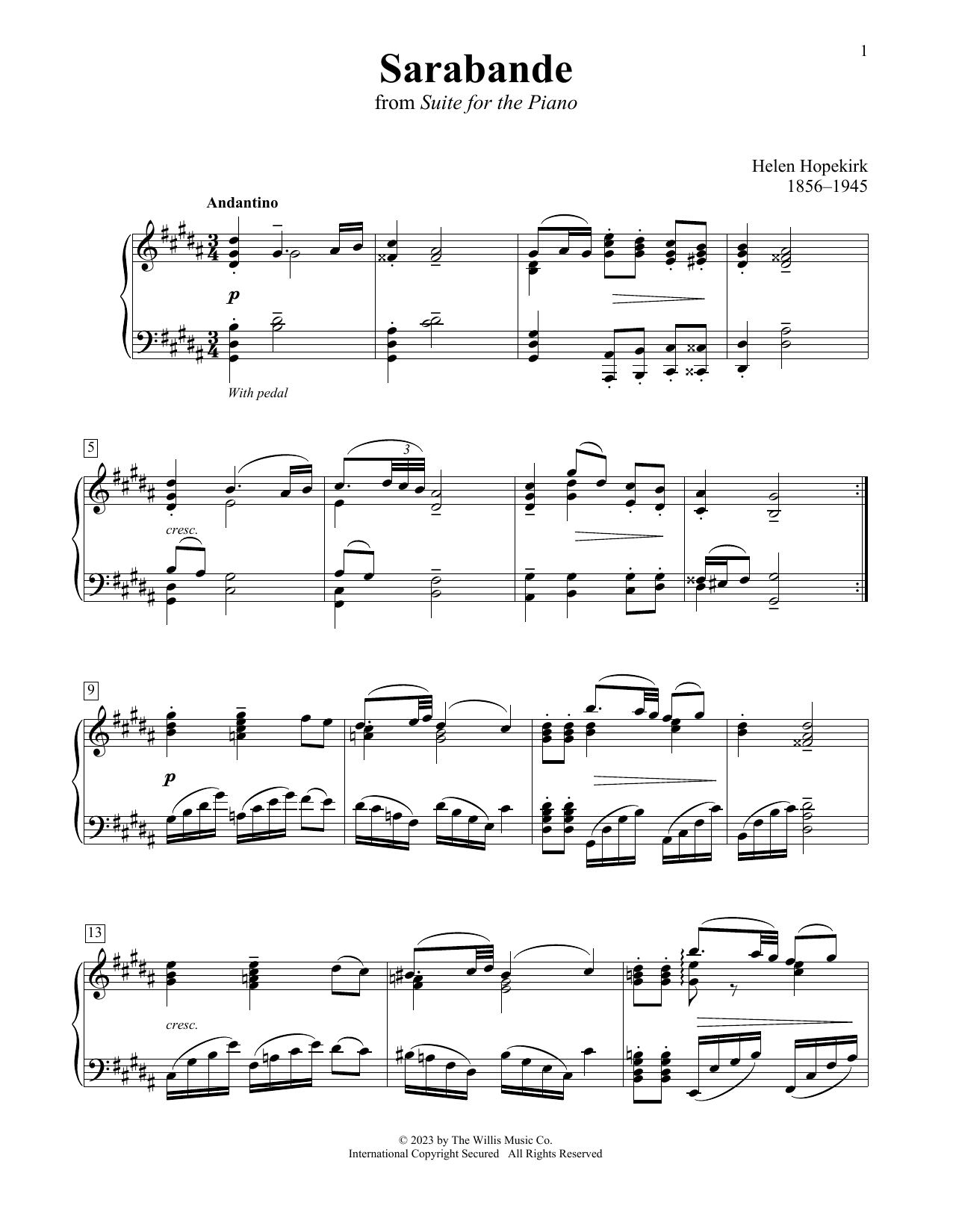 Helen Hopekirk Sarabande Sheet Music Notes & Chords for Educational Piano - Download or Print PDF