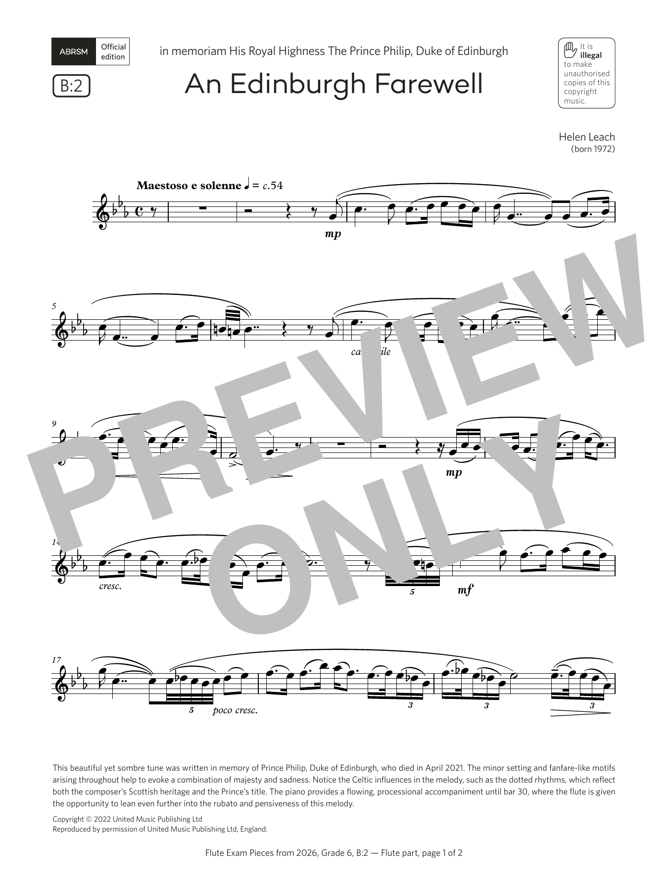Helen Leach An Edinburgh Farewell (Grade 6, list B2, from the ABRSM Flute Syllabus from 2026) Sheet Music Notes & Chords for Flute Solo - Download or Print PDF Helen Leach An Edinburgh Farewell (Grade 6, list B2, from the ABRSM Flute Syllabus from 2026) Sheet Music Notes & Chords for Flute Solo - Download or Print PDF