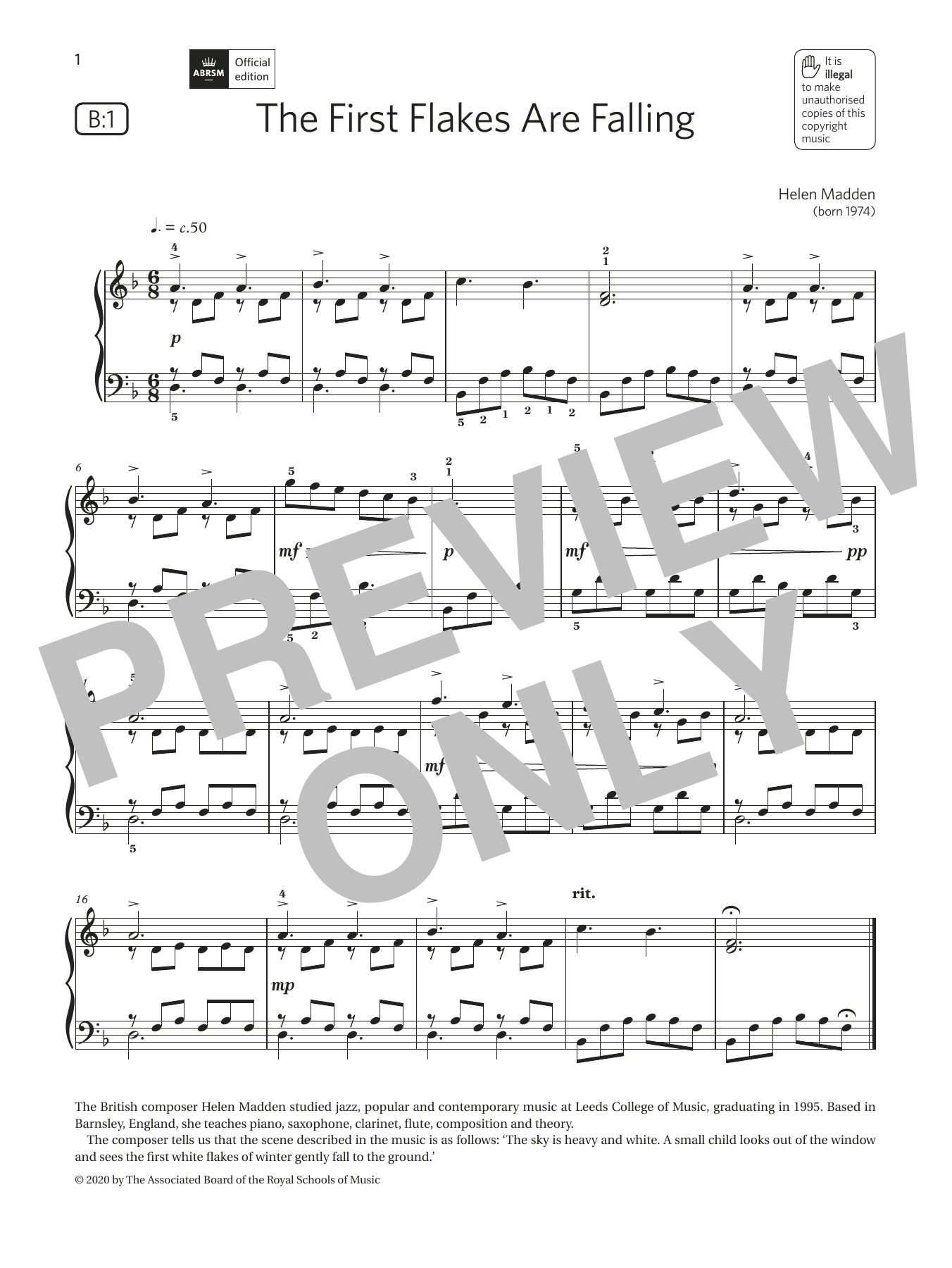Helen Madden The First Flakes Are Falling (Grade 2, list B1, from the ABRSM Piano Syllabus 2021 & 2022) Sheet Music Notes & Chords for Piano Solo - Download or Print PDF