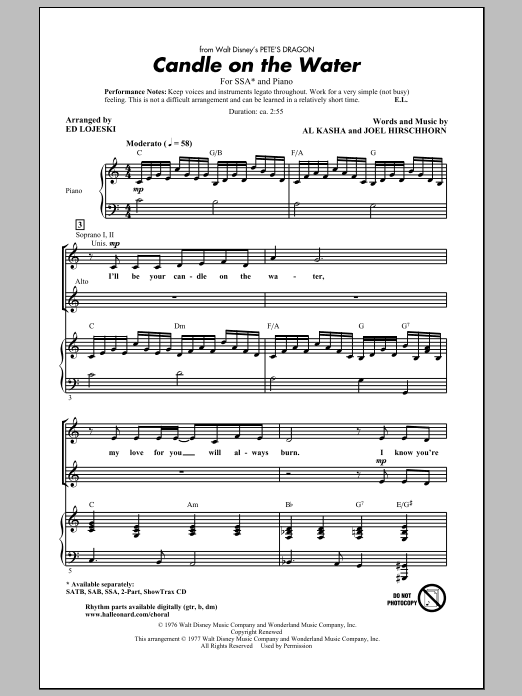 Ed Lojeski Candle On The Water Sheet Music Notes & Chords for SATB - Download or Print PDF
