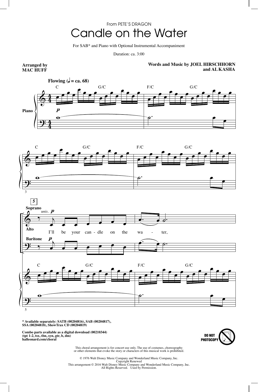 Mac Huff Candle On The Water Sheet Music Notes & Chords for SAB - Download or Print PDF