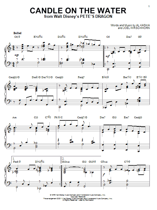 Al Kasha Candle On The Water [Jazz version] (arr. Brent Edstrom) Sheet Music Notes & Chords for Piano - Download or Print PDF