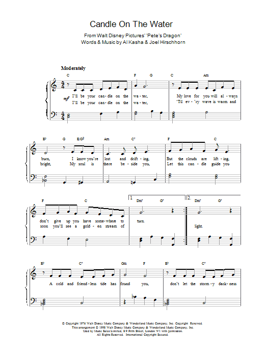 Al Kasha Candle On The Water Sheet Music Notes & Chords for Guitar Tab - Download or Print PDF
