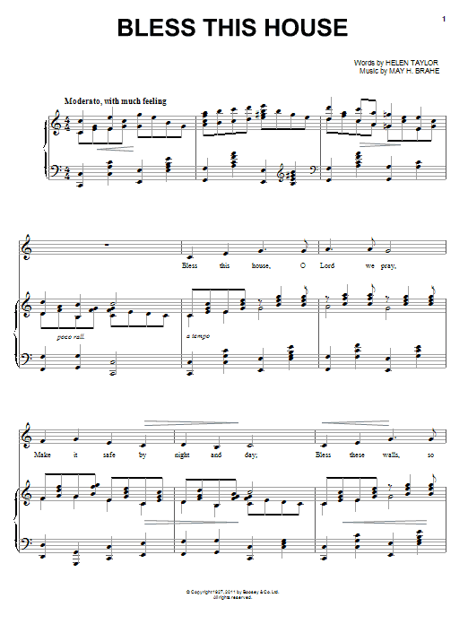 Helen Taylor Bless This House Sheet Music Notes & Chords for Piano & Vocal - Download or Print PDF