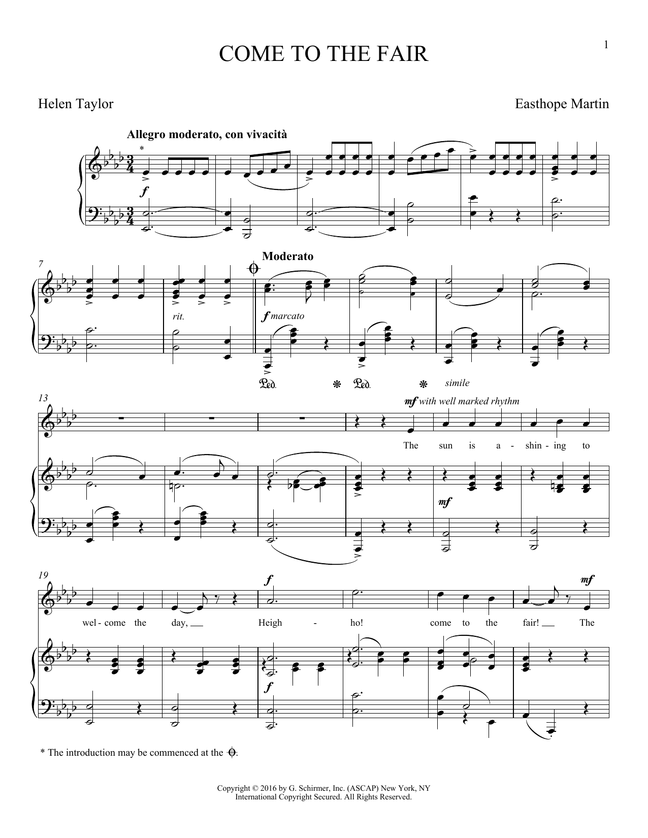 Helen Taylor Come To The Fair Sheet Music Notes & Chords for Piano & Vocal - Download or Print PDF