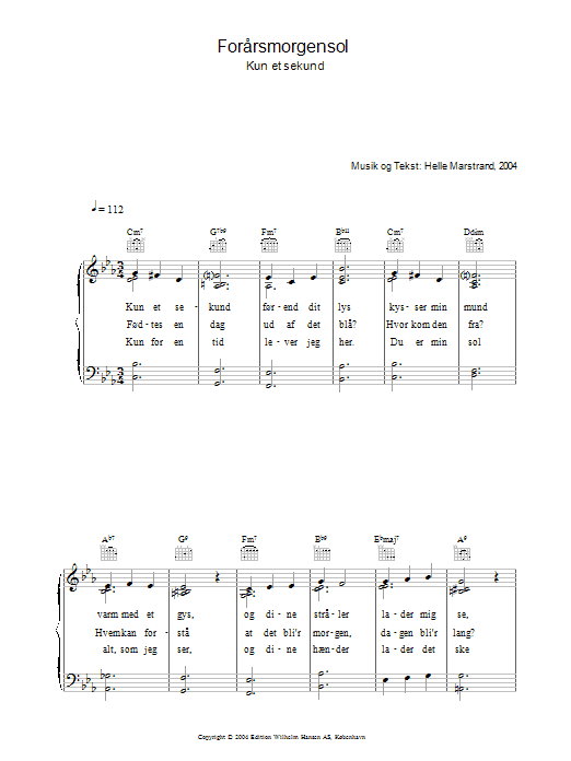 Preview Helle Marstrand Forårsmorgensol Folk sheet music, notes and chords for Piano, Vocal & Guitar (Right-Hand Melody), SKU: 34044 Forårsmorgensol sheet music
