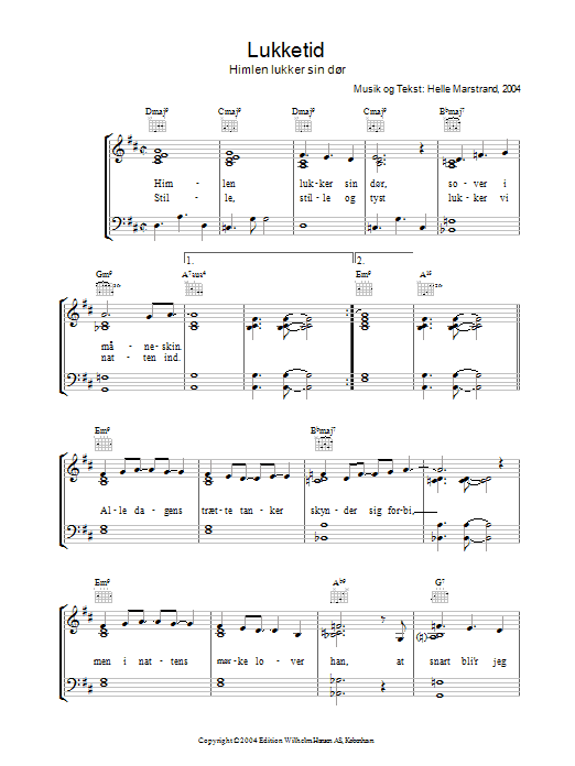 Preview Helle Marstrand Lukketid Folk sheet music, notes and chords for Piano, Vocal & Guitar (Right-Hand Melody), SKU: 34145 Lukketid sheet music
